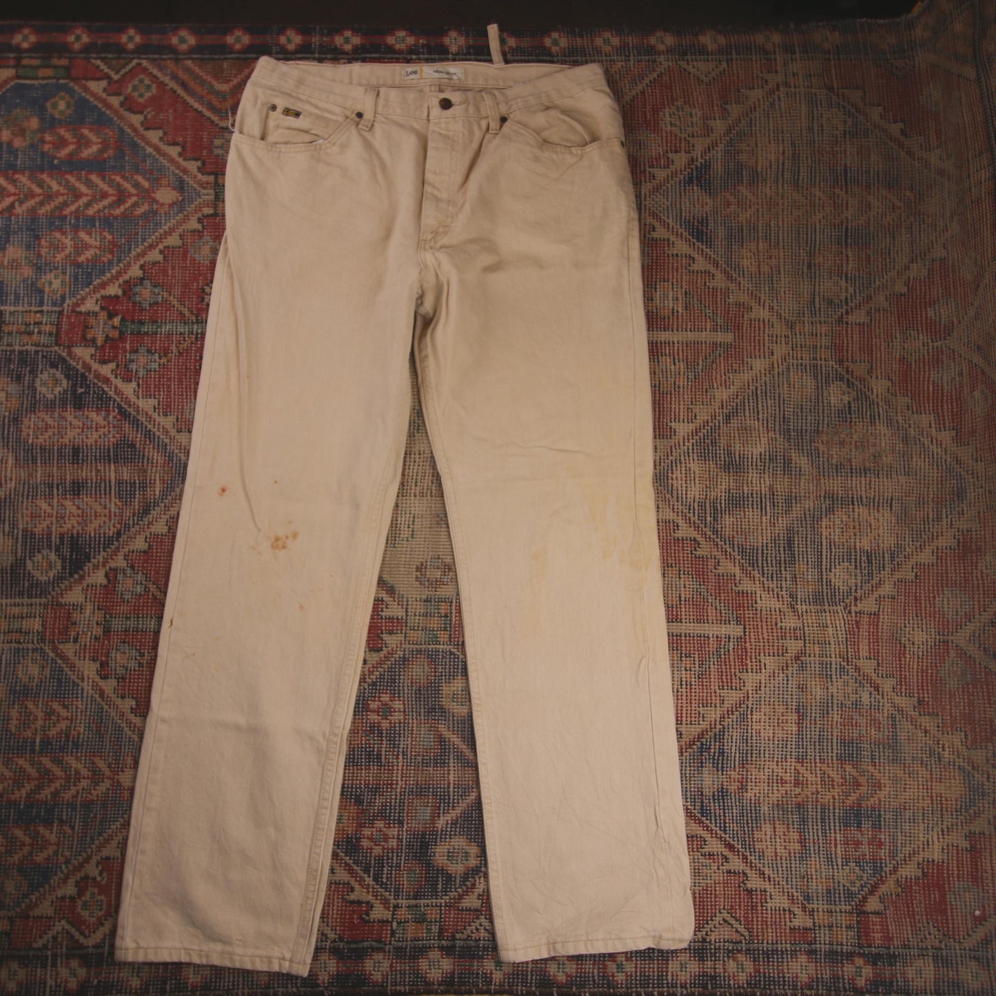 Lee W36 L32 Straight Leg Loose Fit Beige Denim Jeans
