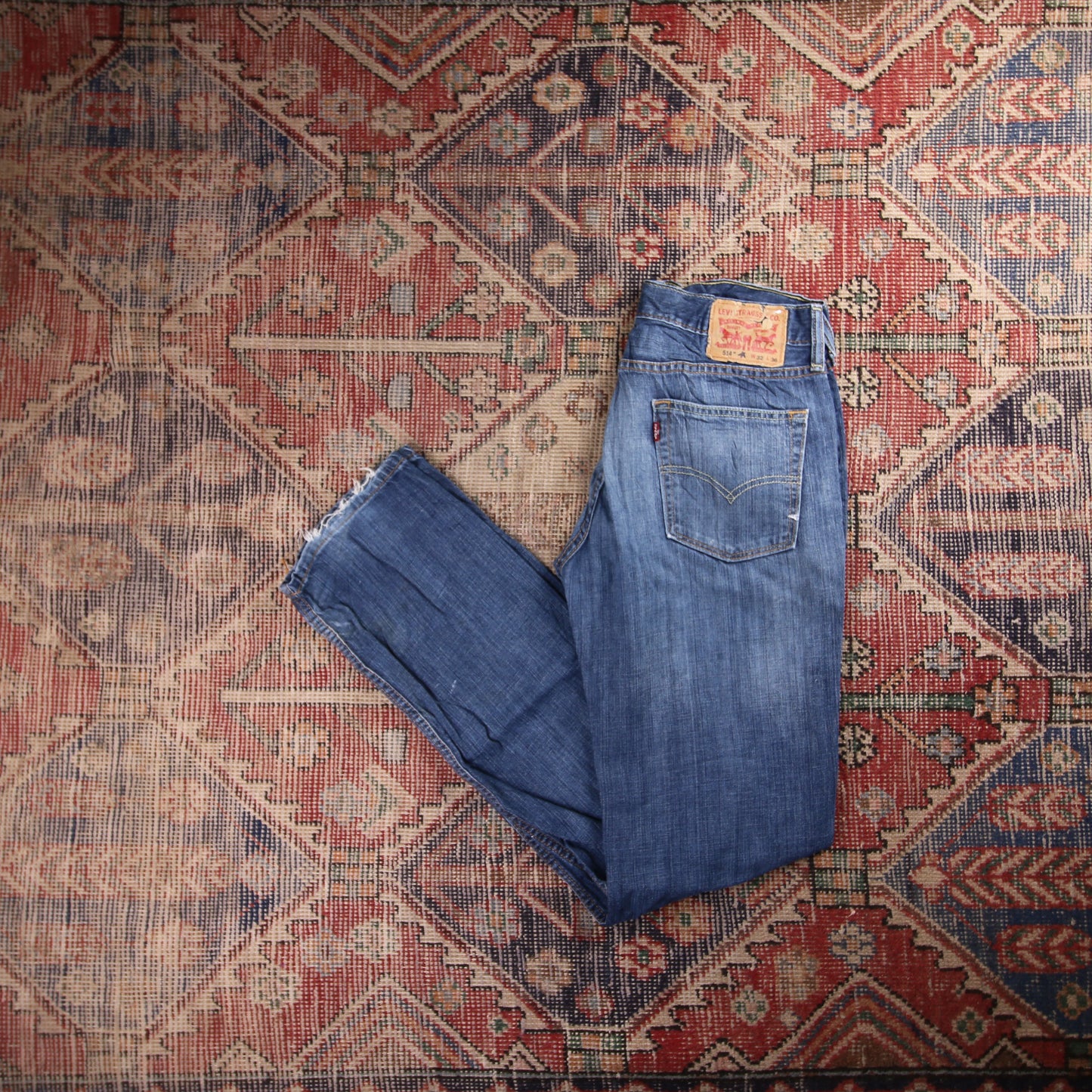 Levi's 514 Orange Tab W32 L33 Straight Leg Classic Ripped Style Blue Denim Jeans