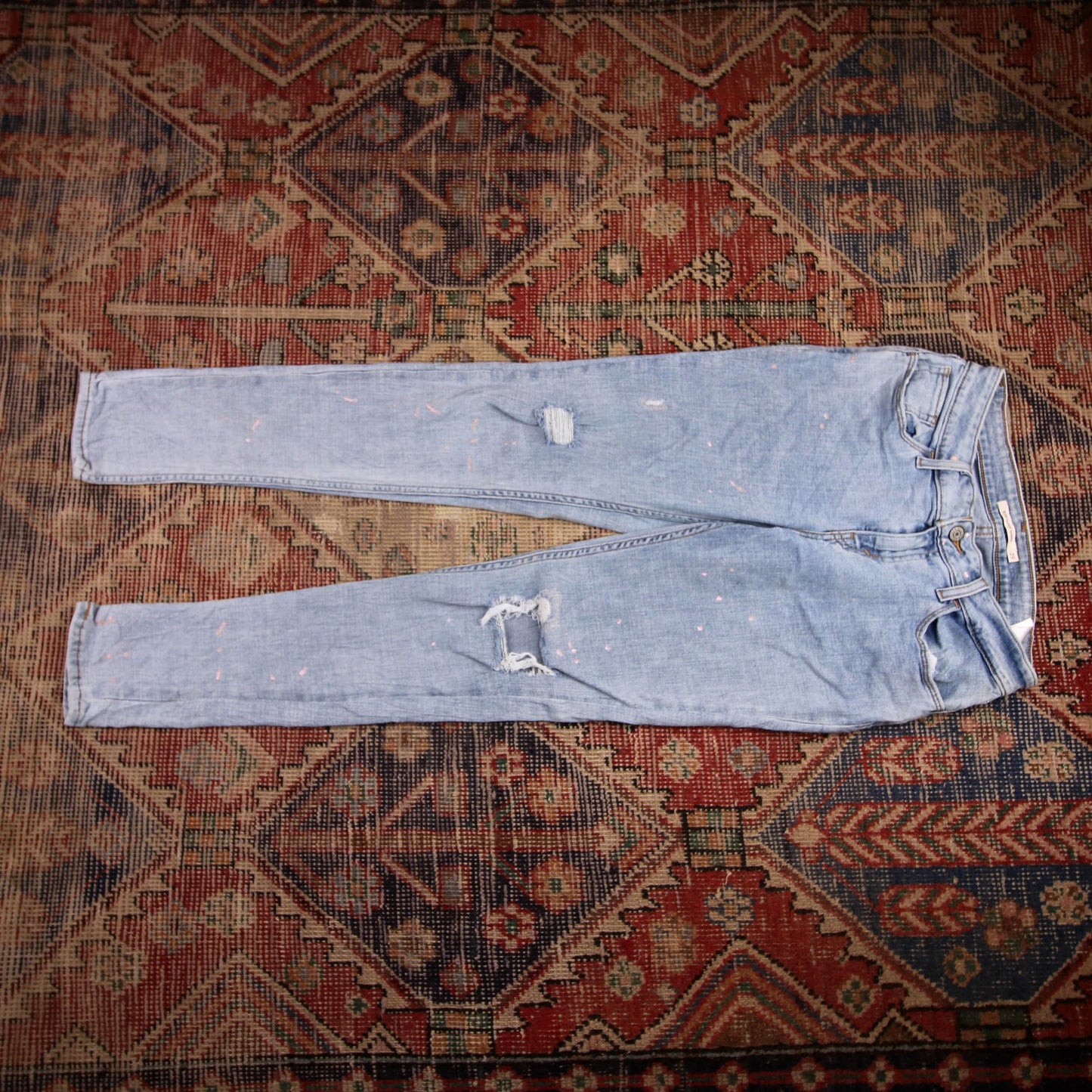 Levi's 535 W2 L29 Skinny Classic Ripped Style Blue Denim Jeans