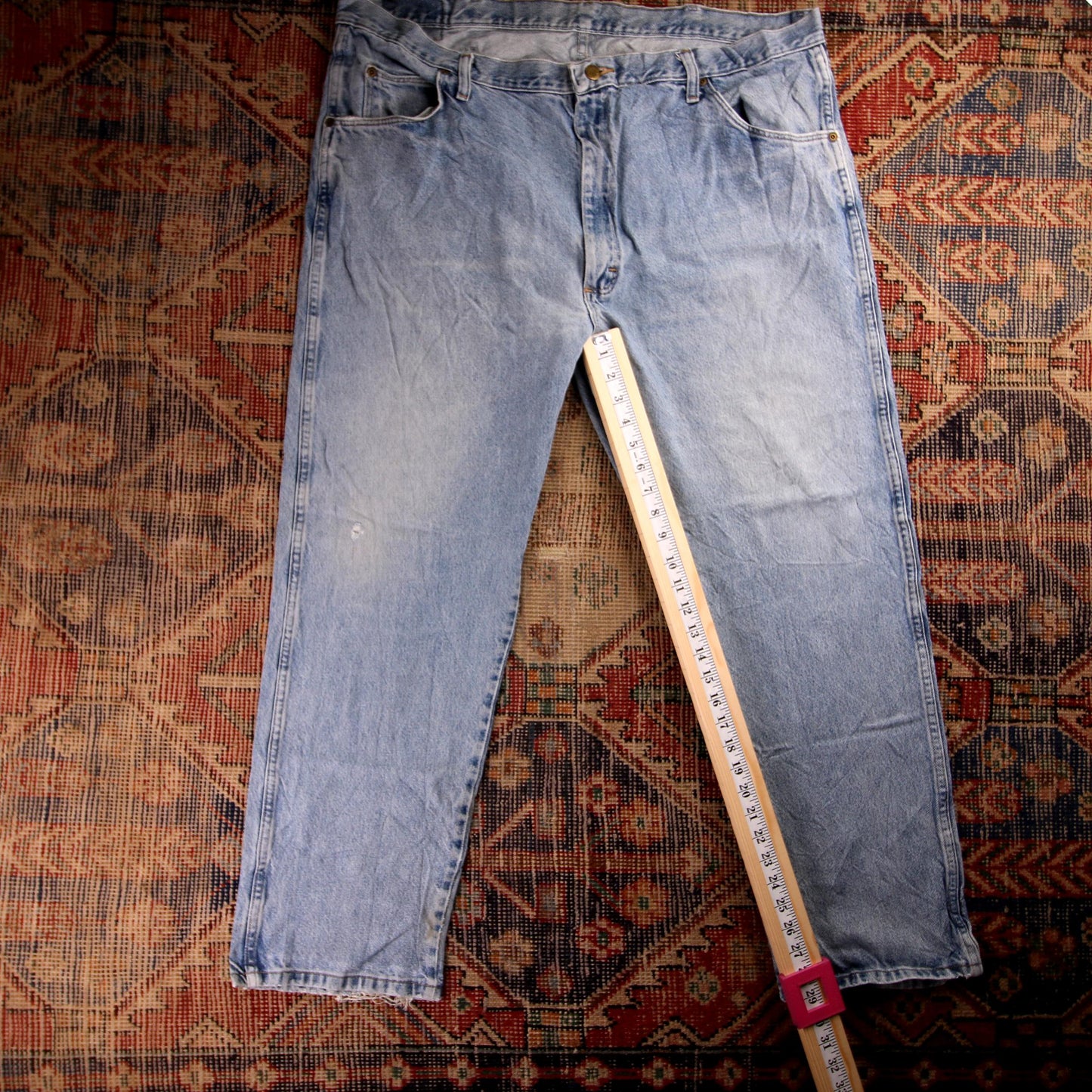 Wrangler W42 L28 Baggy Classic Ripped Style Blue Denim Jeans