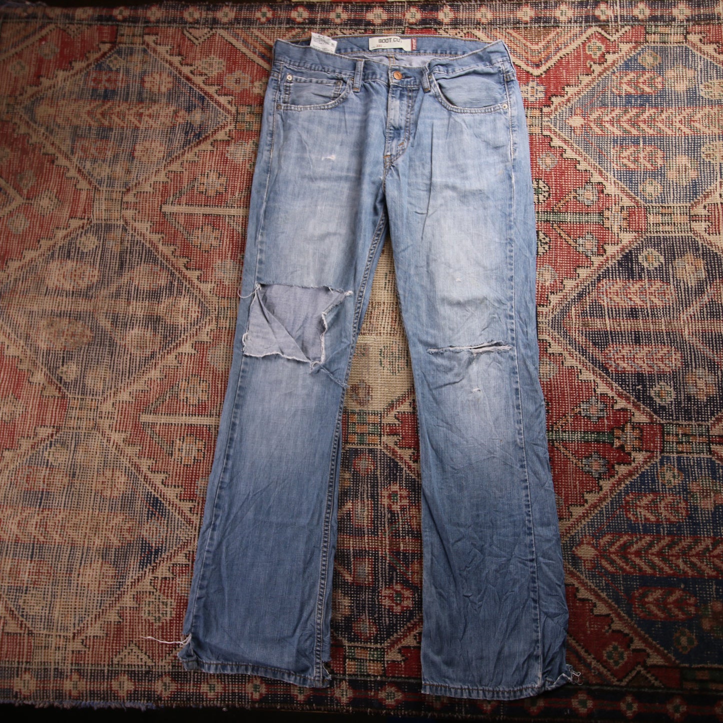 Levi's 527 W34 L31 Bootcut Classic Ripped Style Blue Denim Jeans