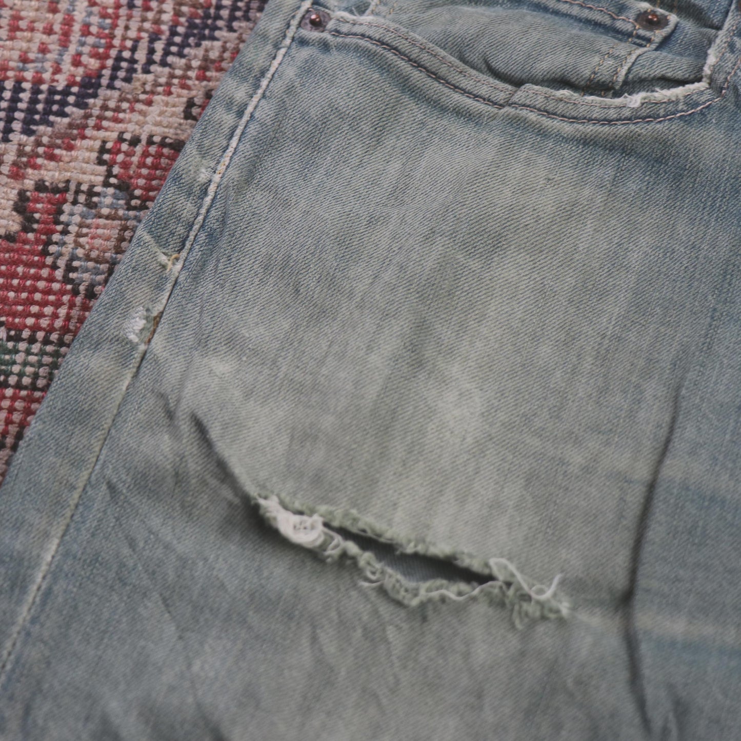 Levi's 511 W32 L34 Slim Fit Classic Ripped Style Green Denim Jeans