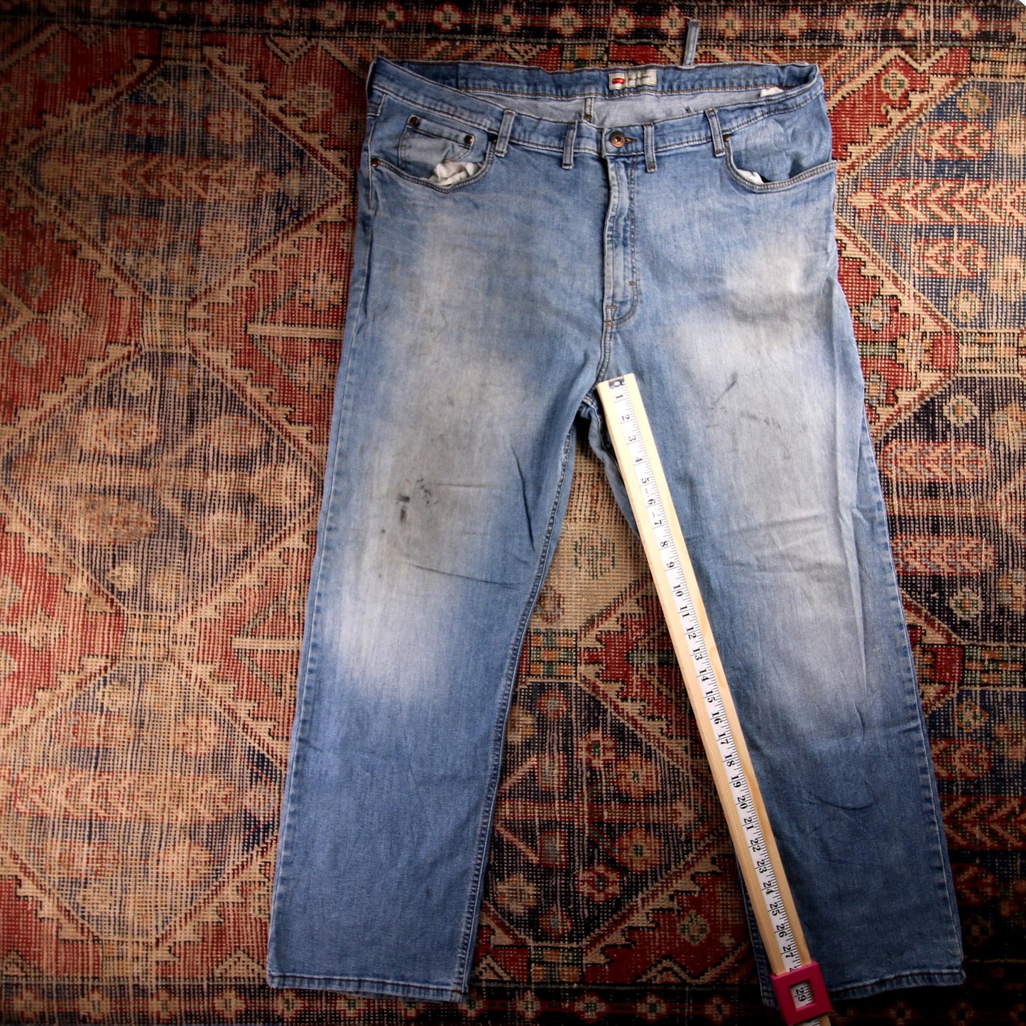 Wrangler Orange Tab W44 L29 Relaxed Classic Ripped Style Blue Denim Jeans