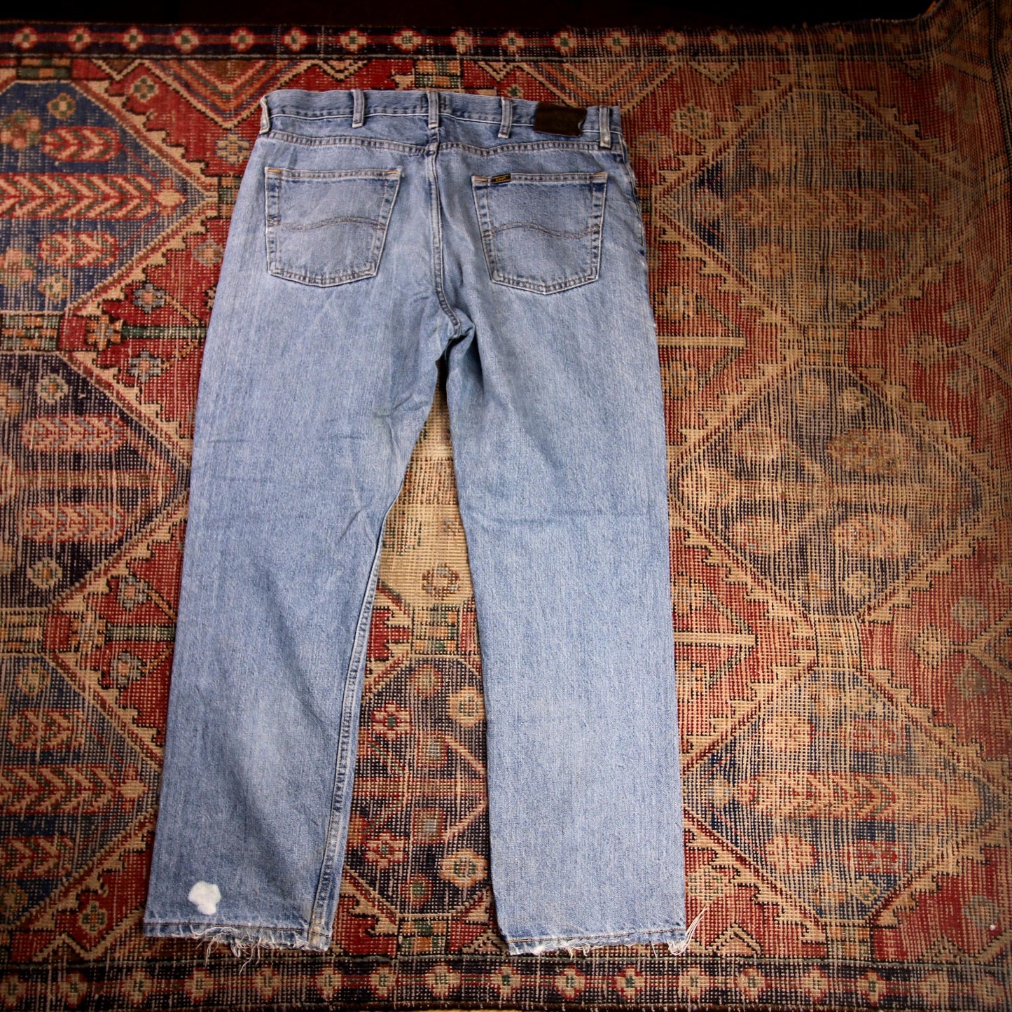 Lee W36 L29 Straight Leg Loose Fit Classic Ripped Style Blue Denim Jeans