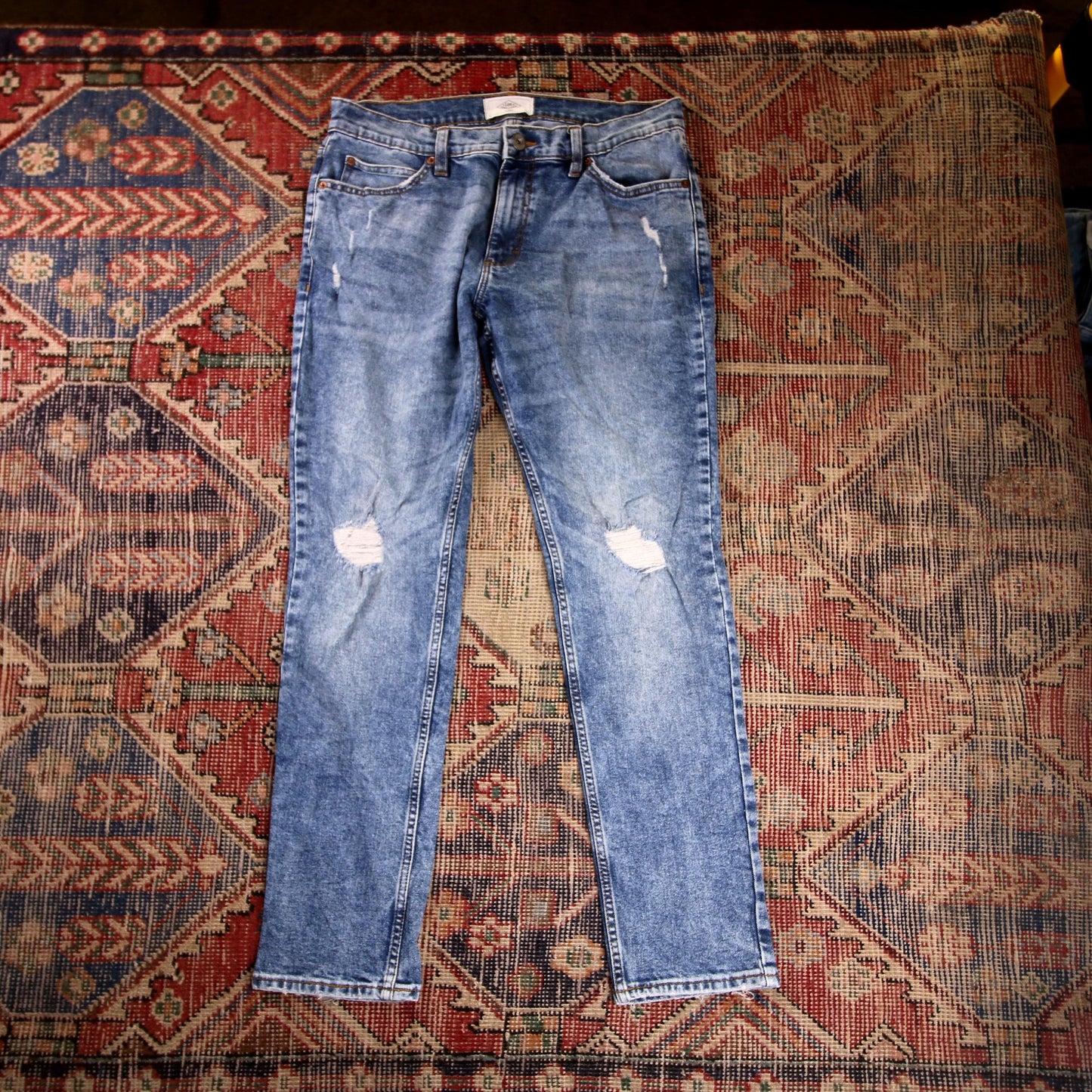 Lee W32 L29 Straight Leg Relaxed Fit Classic Ripped Style Blue Denim Jeans