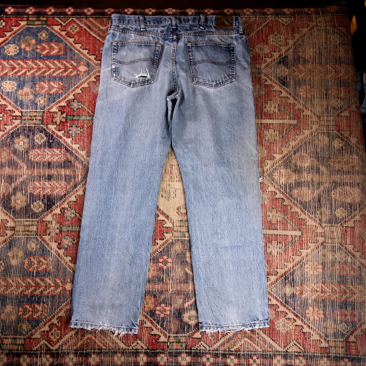 Lee W36 L30 Straight Leg Relaxed Fit Classic Ripped Style Blue Denim Jeans