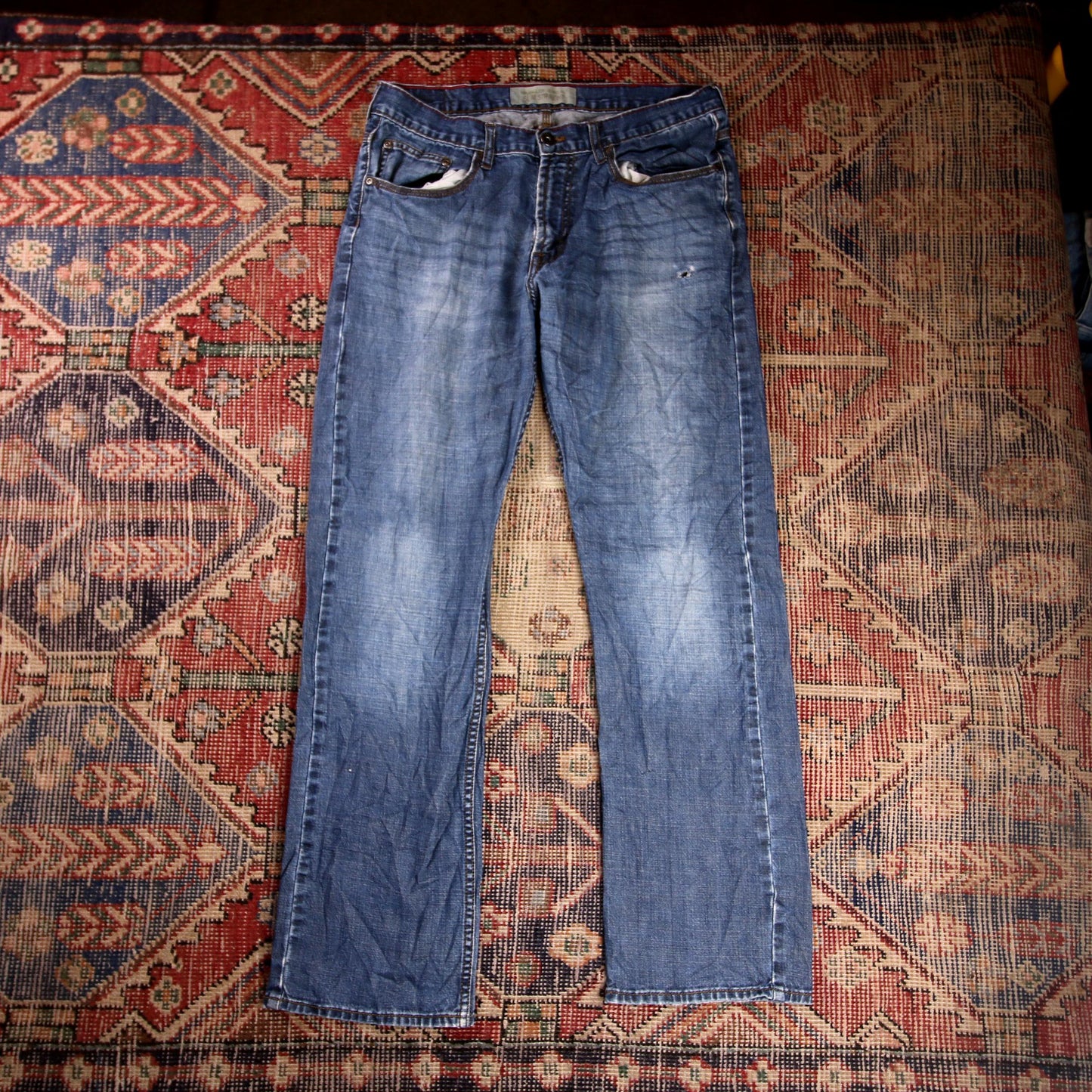 Wrangler W32 L30 Straight Leg Relaxed Fit Blue Denim Jeans