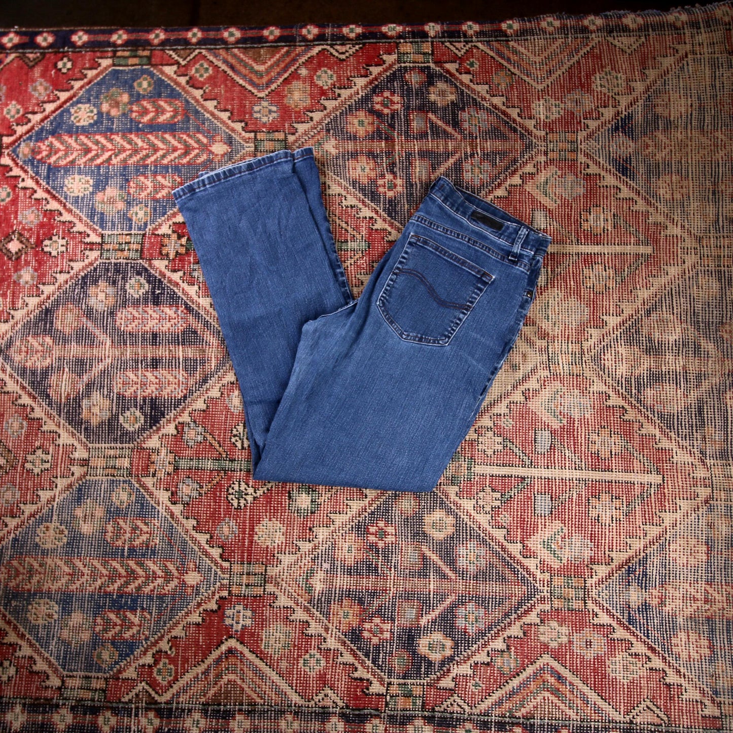 Lee W34 L32 Straight Leg Relaxed Fit Blue Denim Jeans