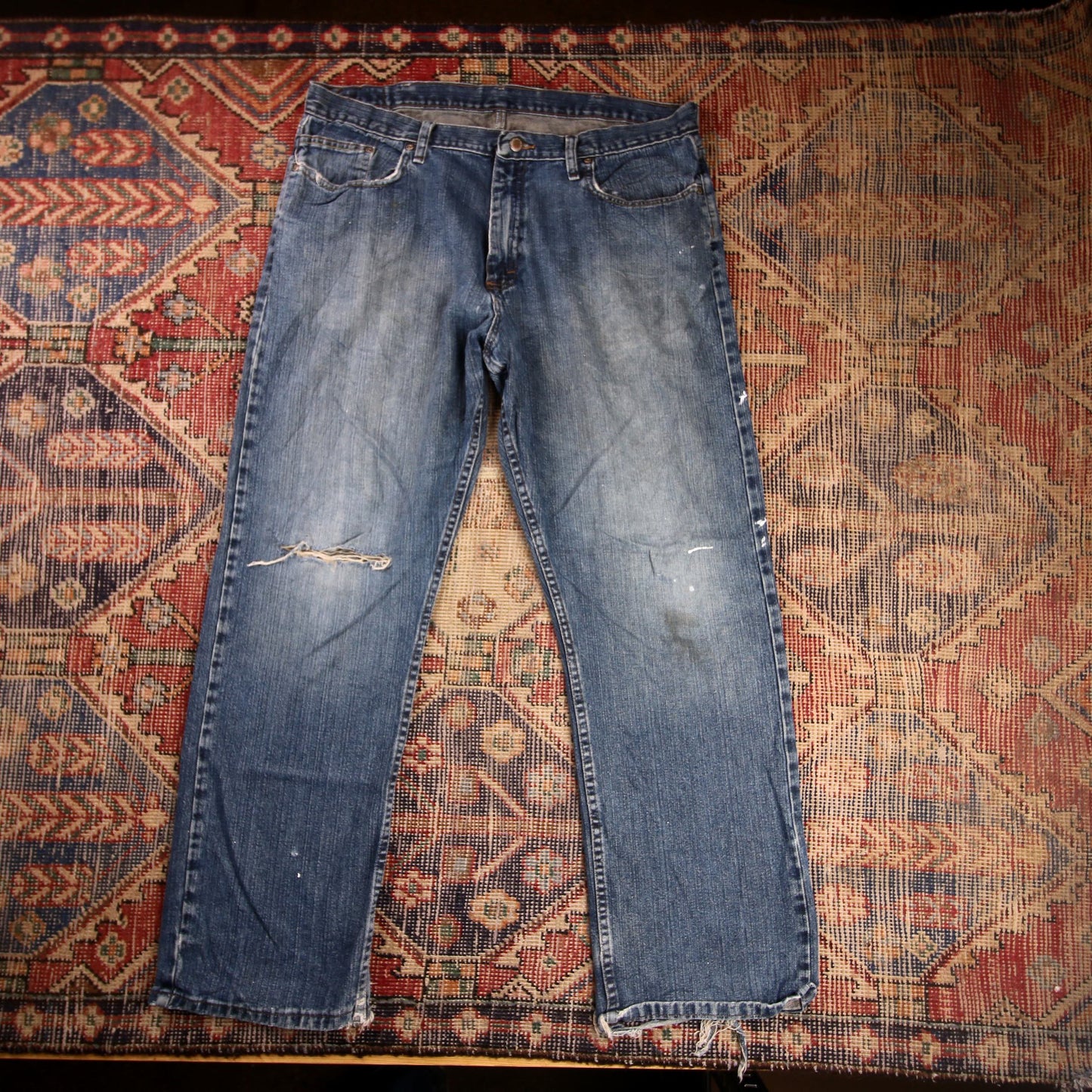 Wrangler W38 L30 Straight Leg Relaxed Fit Blue Denim Jeans