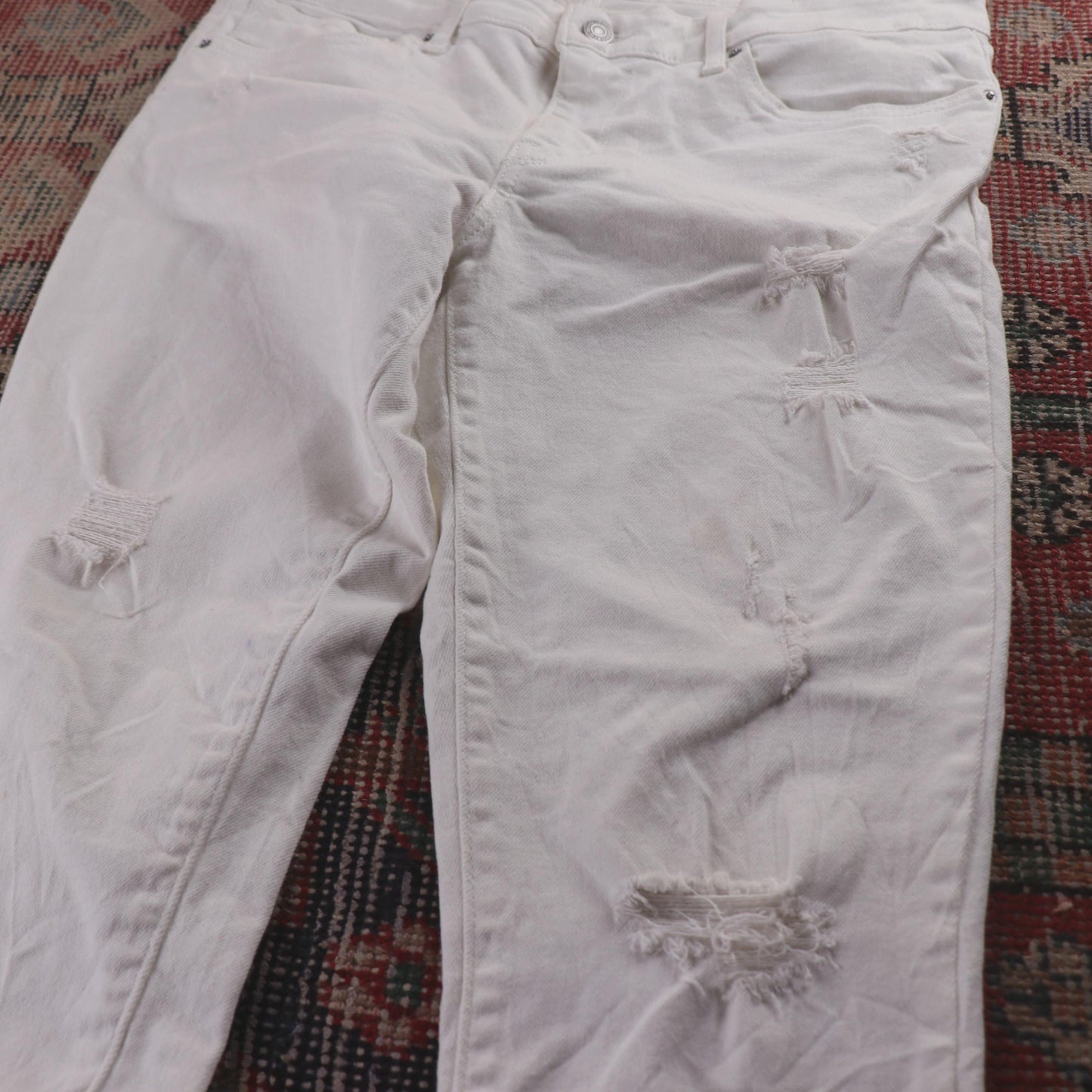 Levi's 711 Red Tab W32 L24 Skinny Classic Ripped Style White Denim Jeans