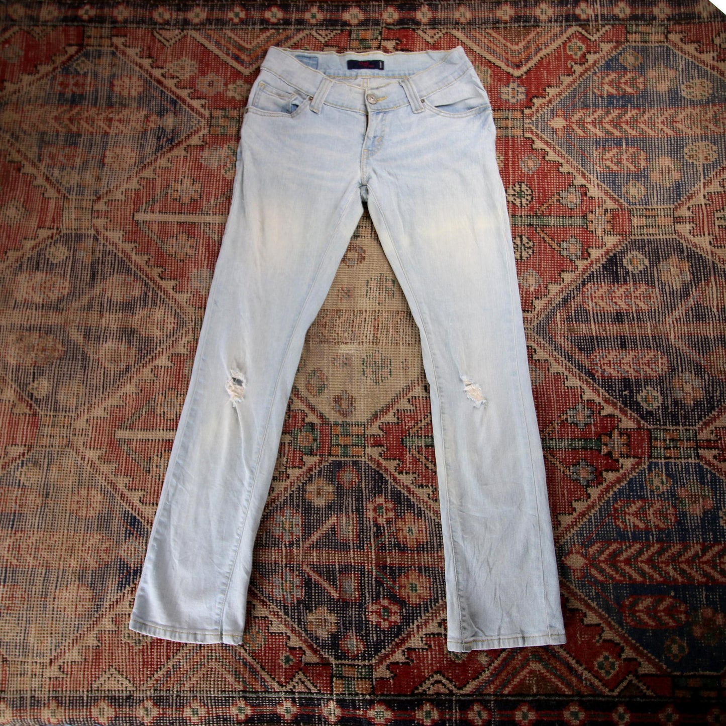 Levi's W28 L29 Flared Distressed Style Blue Denim Jeans