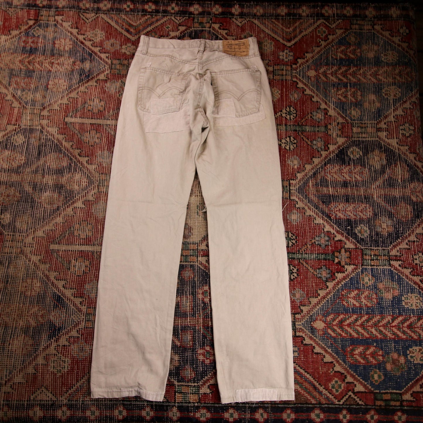 Levi's Black Tab W28 L30 Straight Leg Classic Ripped Style Beige Denim Jeans