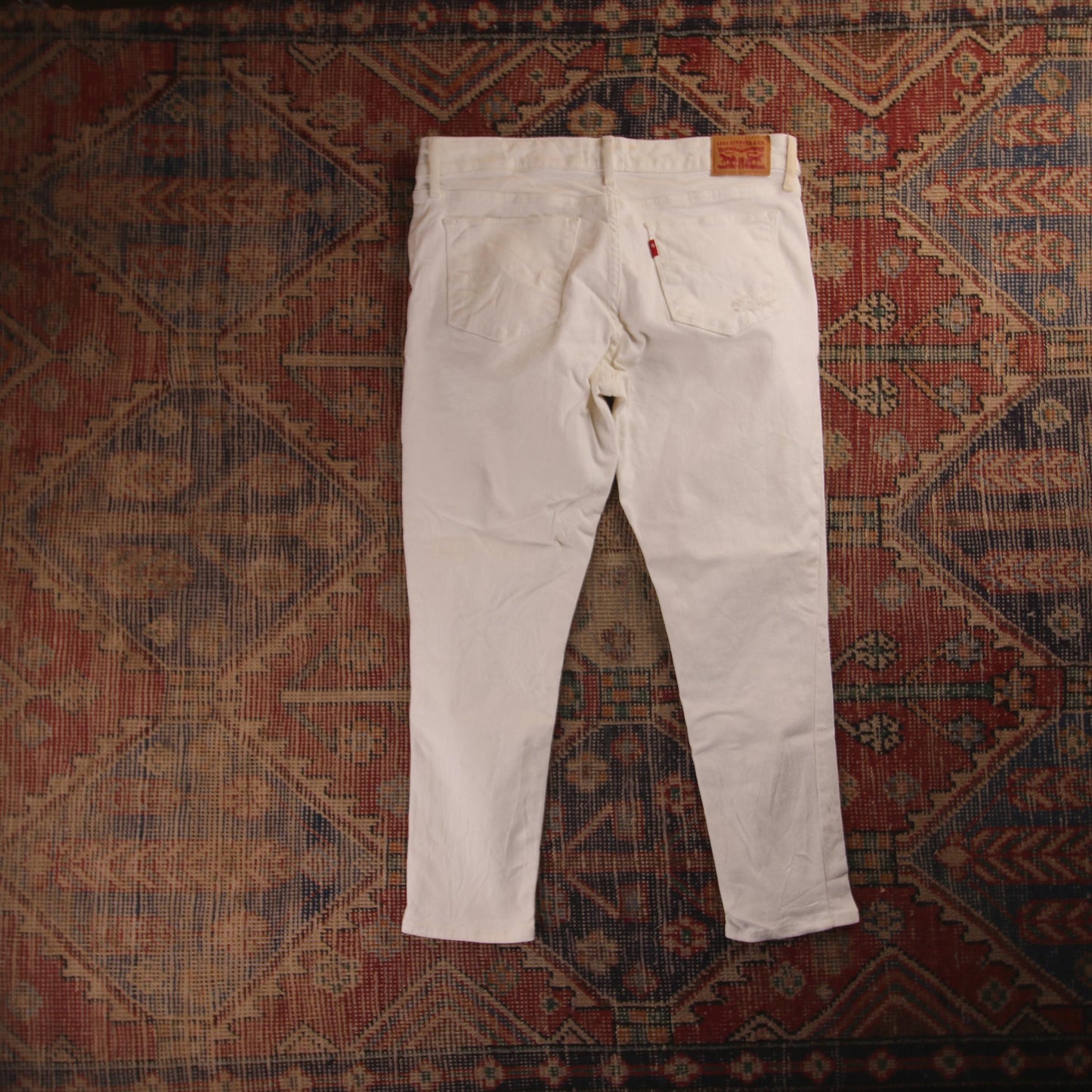 Levi's 711 Red Tab W32 L24 Skinny Classic Ripped Style White Denim Jeans