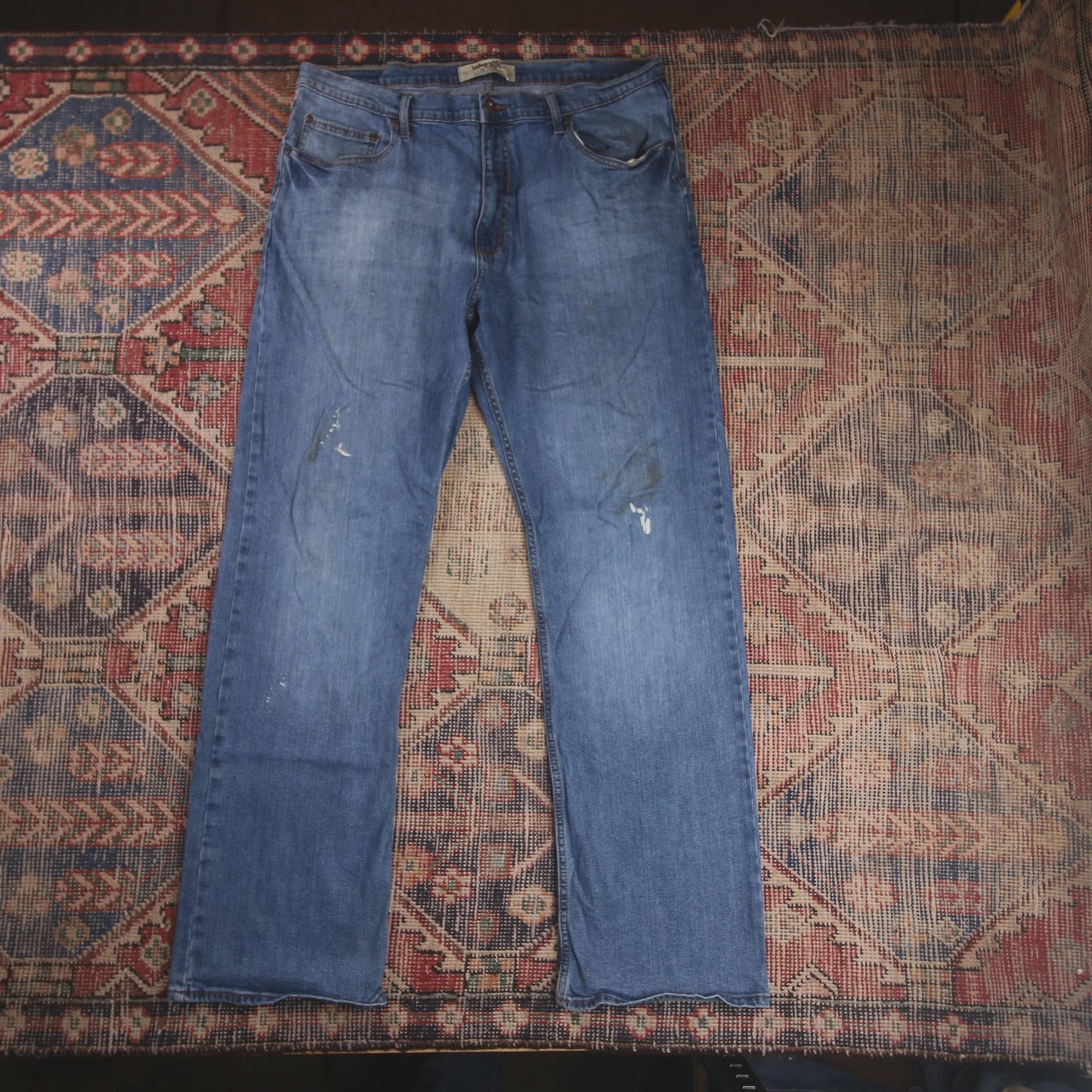 Wrangler W38 L32 Straight Leg Relaxed Fit Blue Denim Jeans