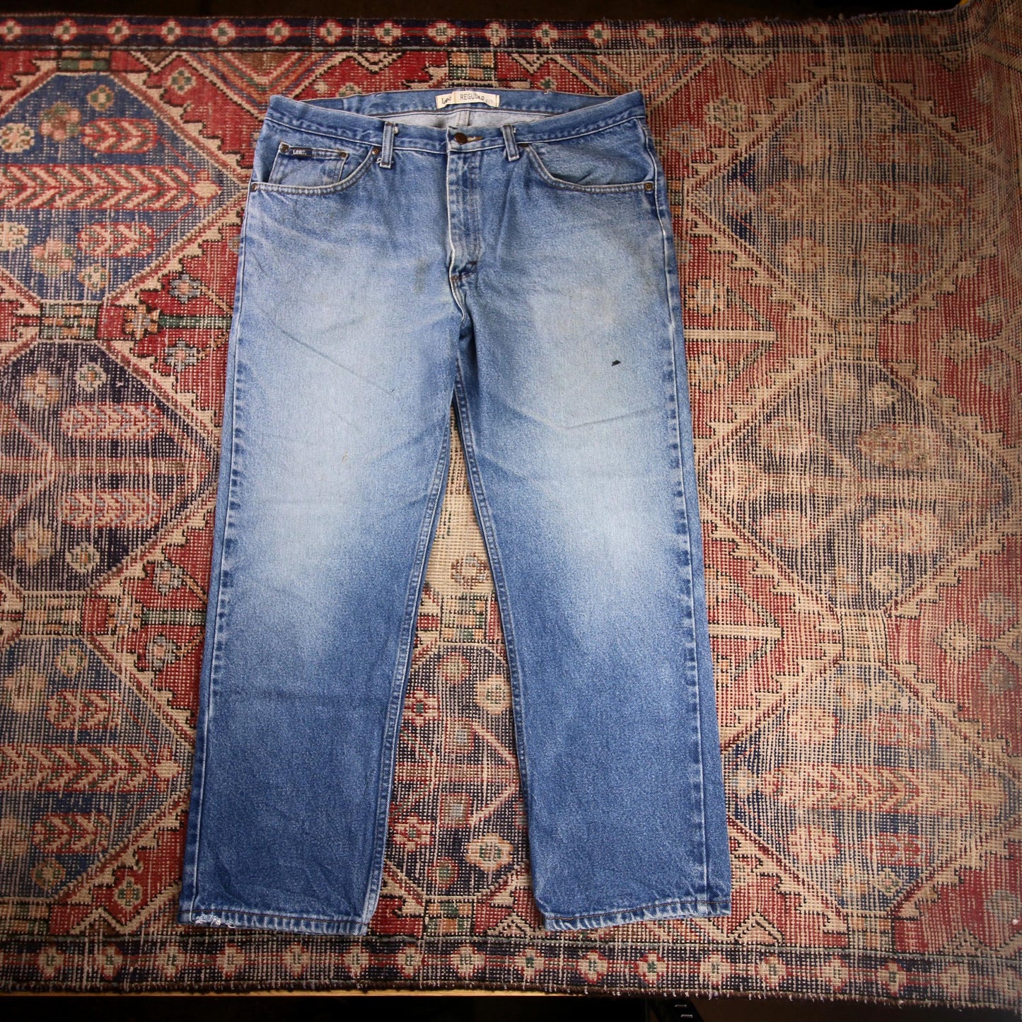 Lee W38 L28 Straight Leg Regular Fit Blue Denim Jeans