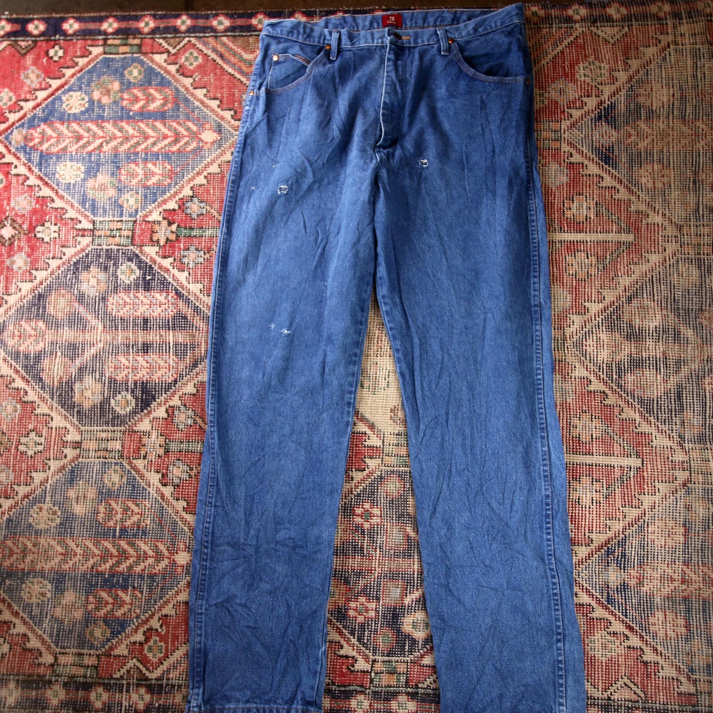 Wrangler W38 L34 Straight Leg Relaxed Fit Blue Denim Jeans