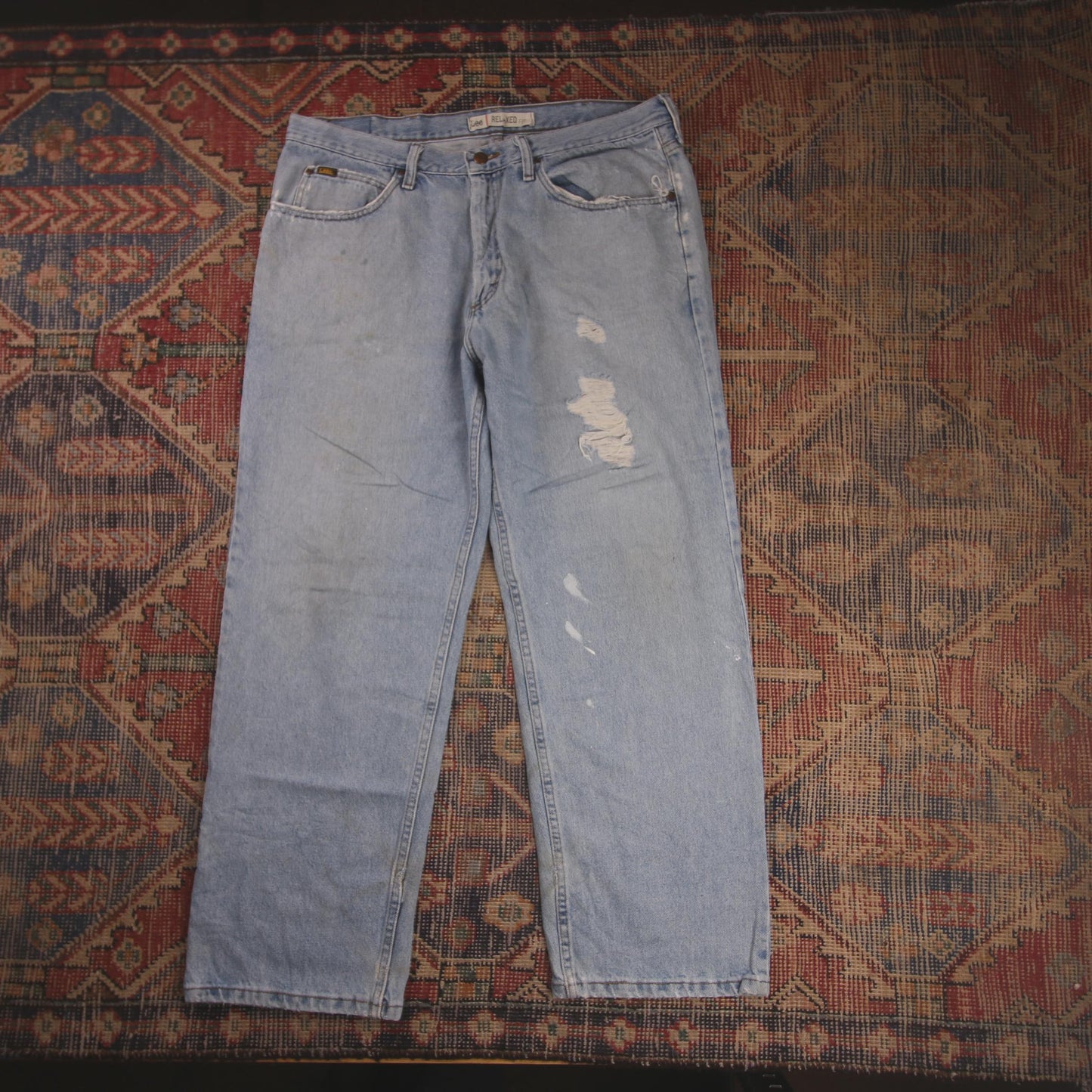 Lee W36 L29 Tapered Leg Relaxed Fit Classic Ripped Style Blue Denim Jeans
