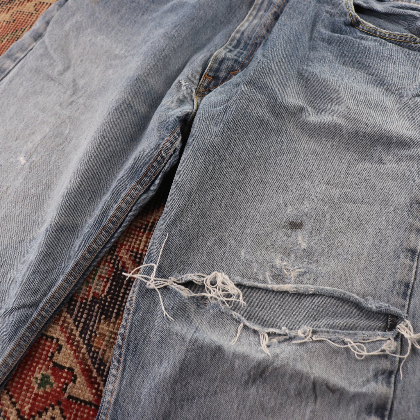Levi's 505 Orange Tab W42 L30 Straight Leg Regular Fit Classic Ripped Style Blue