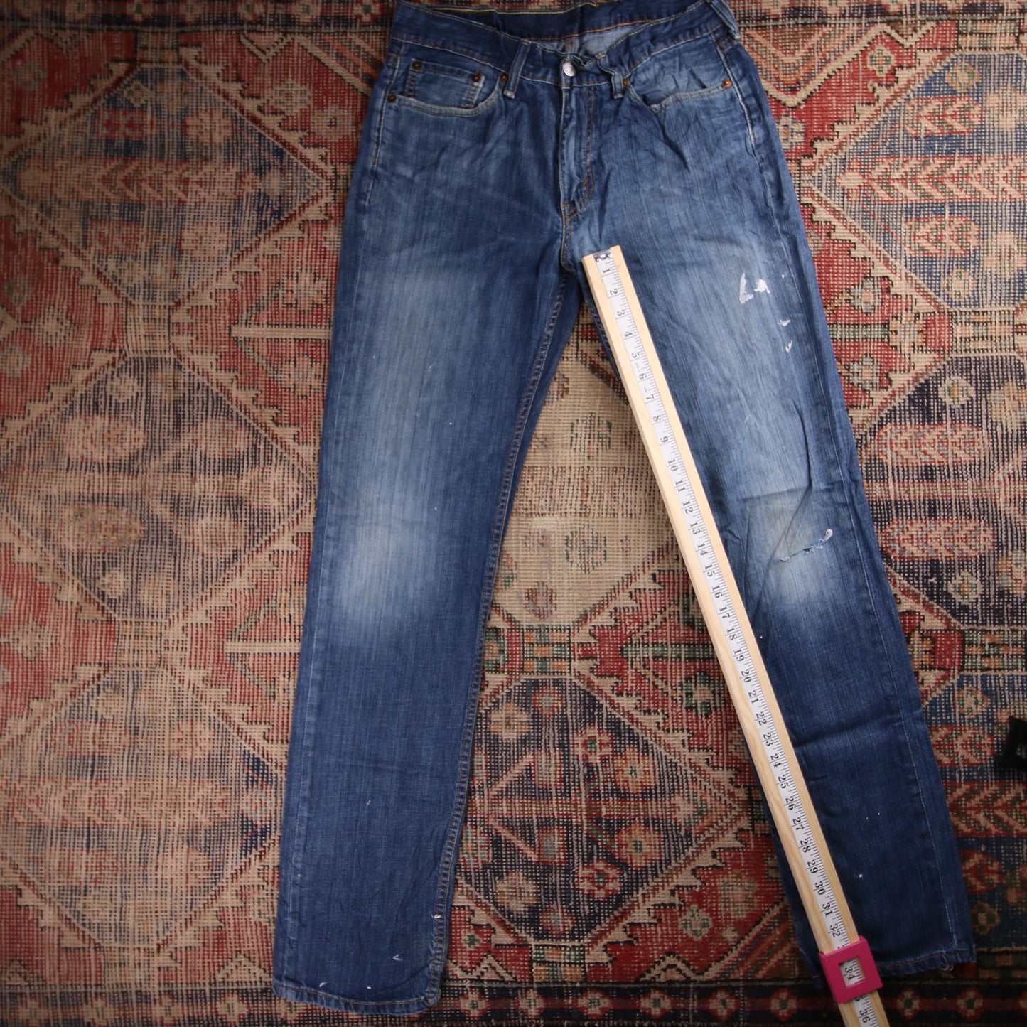 Levi's 514 Orange Tab W32 L33 Straight Leg Classic Ripped Style Blue Denim Jeans