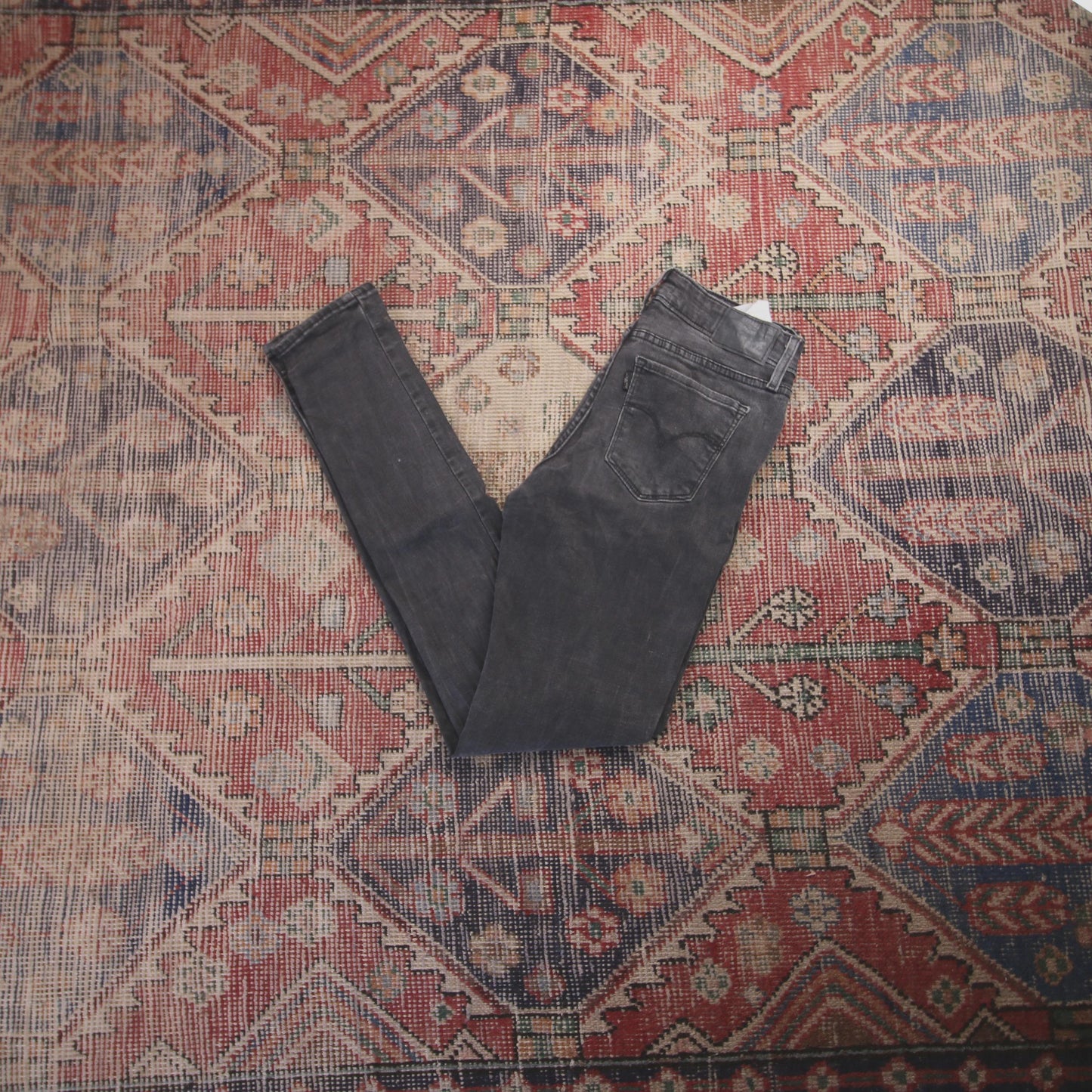 Levi's 711 W30 L31 Skinny Classic Ripped Style Black Denim Jeans