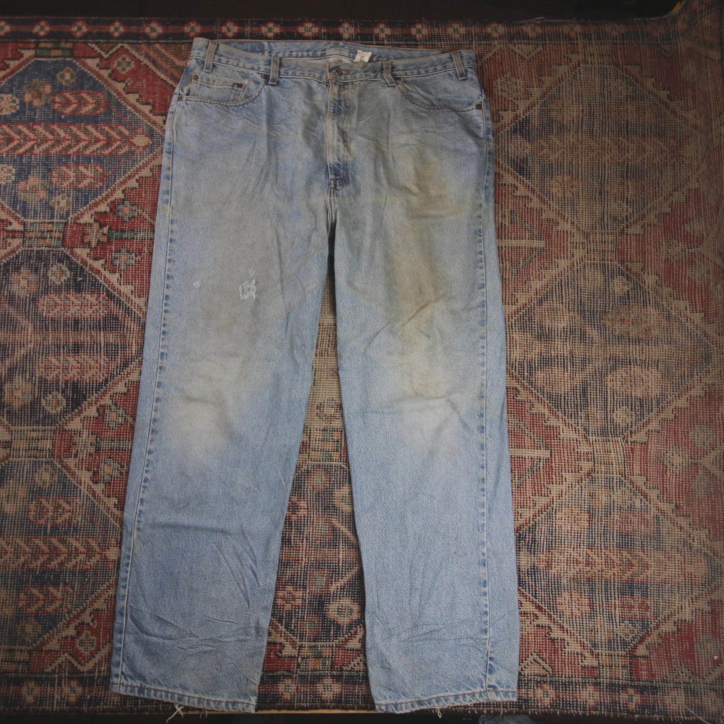 Levi's W42 L31 Tapered Leg Loose Fit Classic Ripped Style Blue Denim Jeans