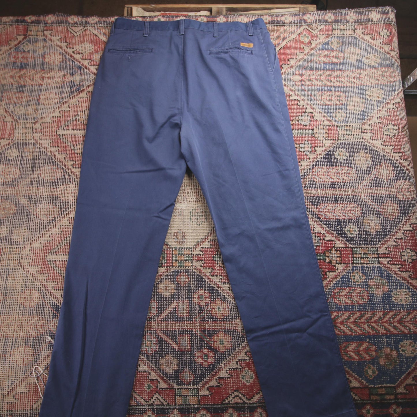 Wrangler W36 L33 Straight Leg Blue Cotton Blend Trousers