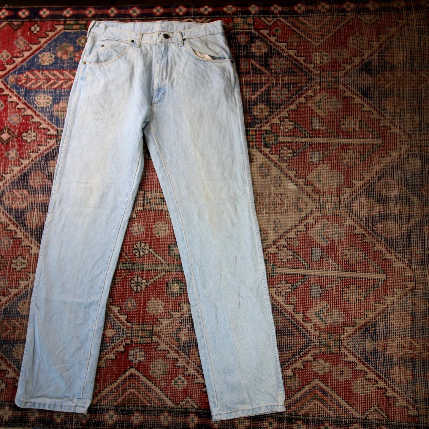 Wrangler W34 L32 Straight Leg Relaxed Fit Blue Denim Jeans