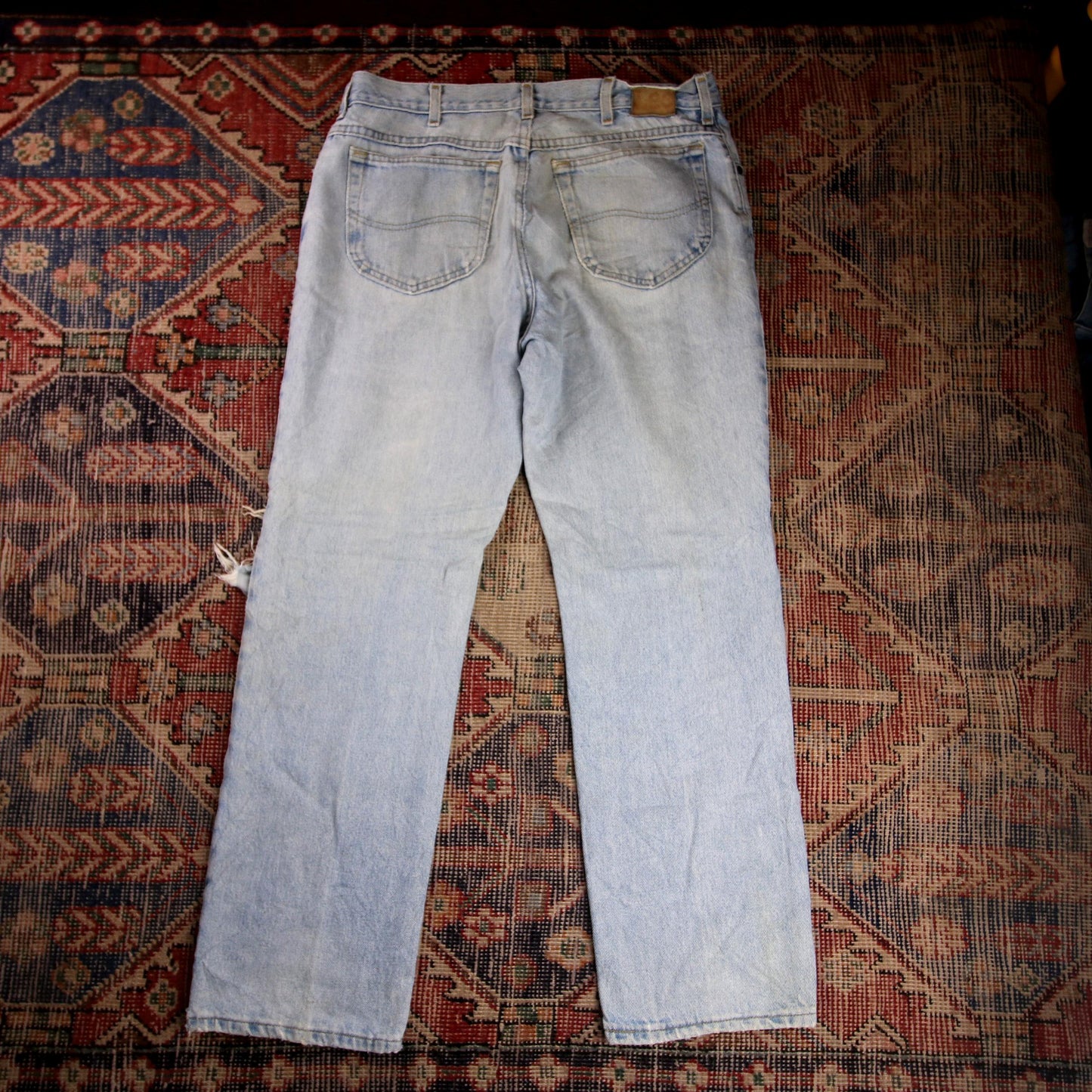 Lee W34 L30 Straight Leg Relaxed Fit Classic Ripped Style Blue Denim Jeans