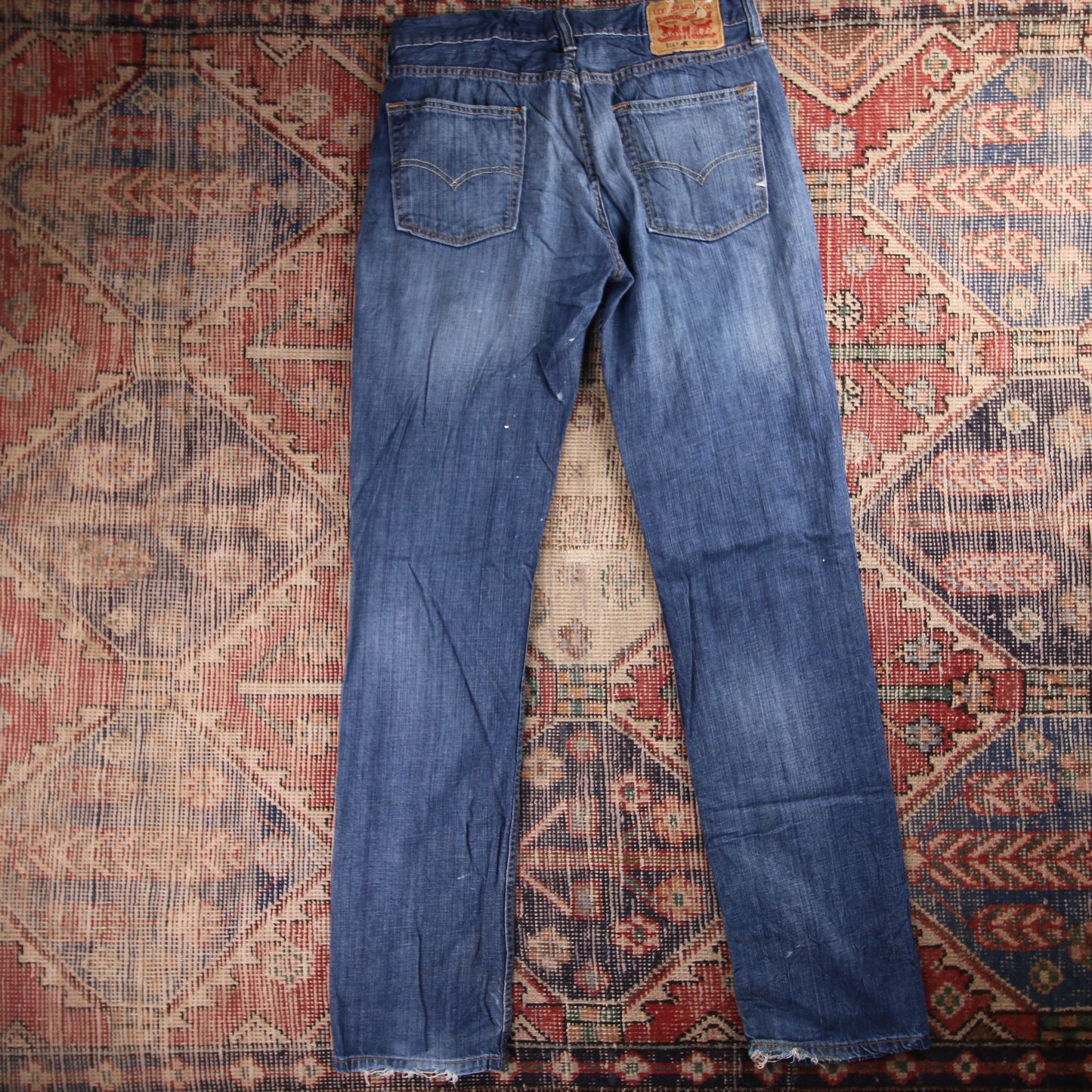 Levi's 514 Orange Tab W32 L33 Straight Leg Classic Ripped Style Blue Denim Jeans