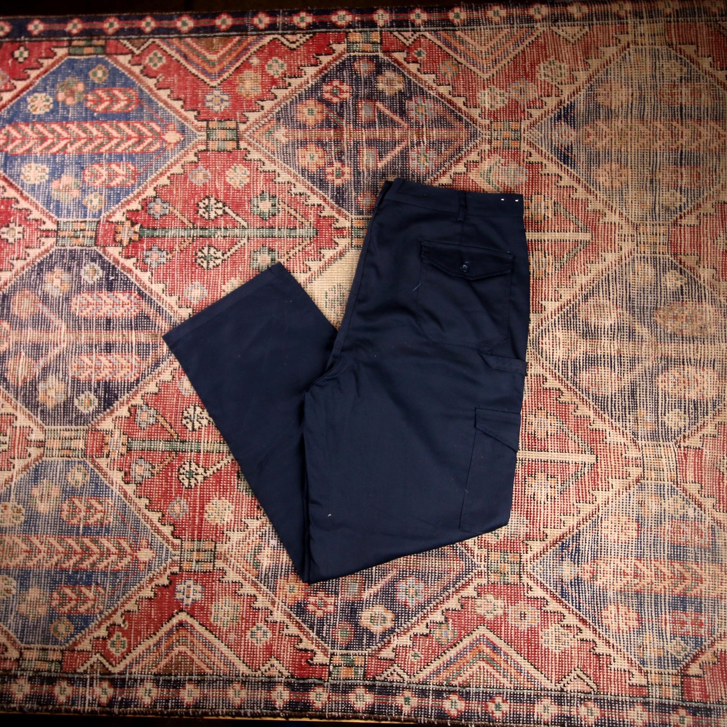 Dickies Double Knee W40 L31 Cargo Navy Cotton Blend Trousers