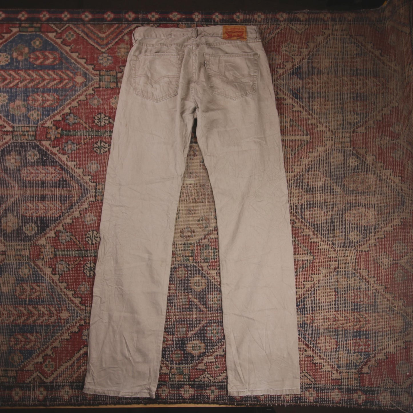 Levi's 505 W32 L33 Straight Leg Regular Fit Classic Ripped Style Beige Denim Jea