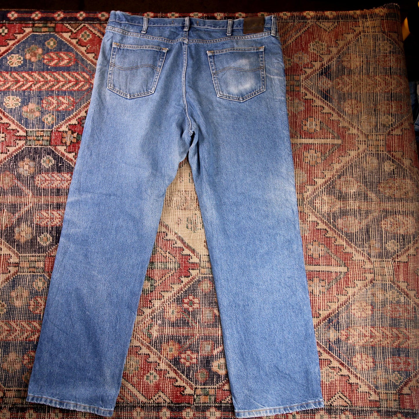 Lee W42 L32 Straight Leg Relaxed Fit Classic Ripped Style Blue Denim Jeans