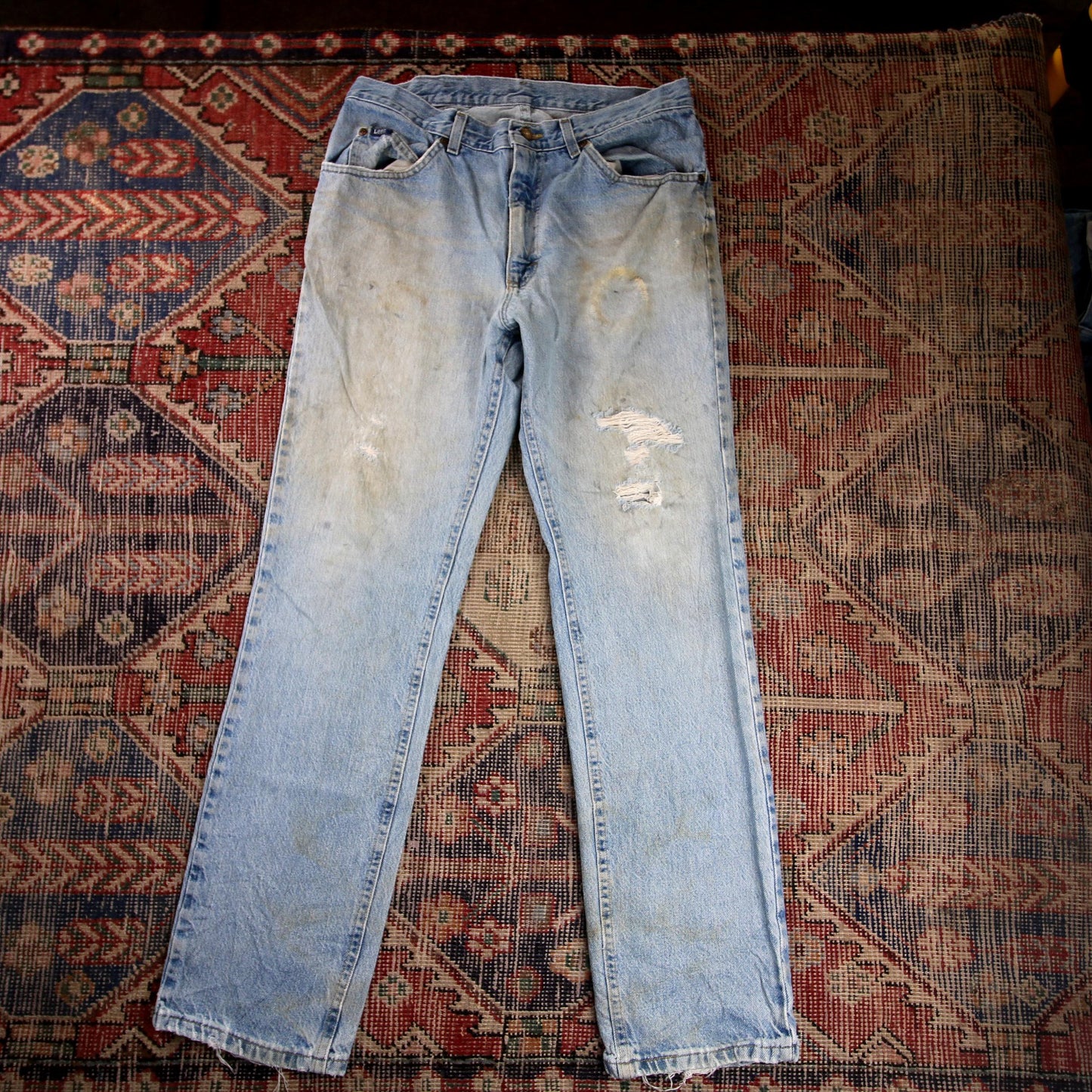 Lee W32 L31 Straight Leg Relaxed Fit Classic Ripped Style Blue Denim Jeans