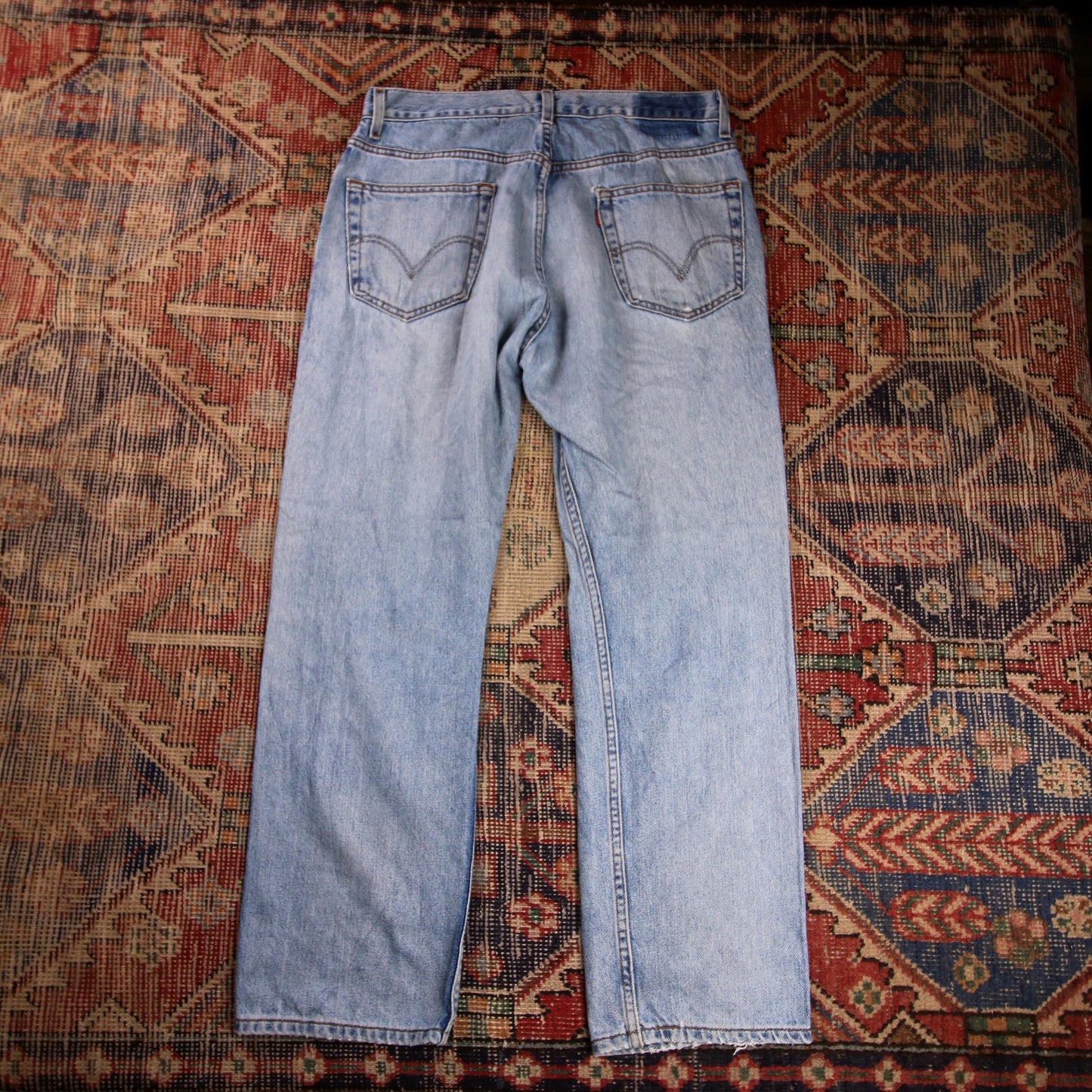 Levi's 505 W34 L30 Straight Leg Regular Fit Classic Ripped Style Blue Denim Jean