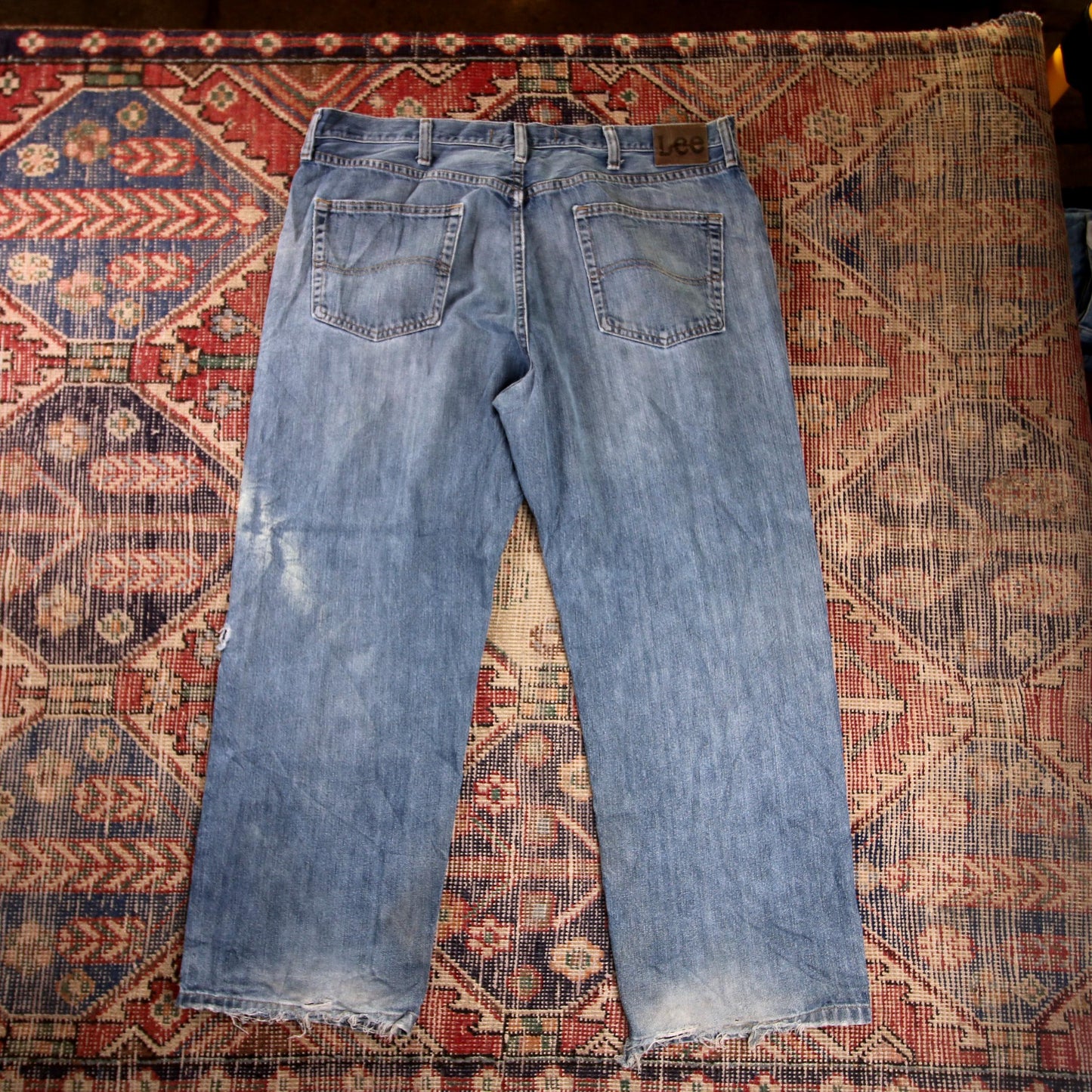 Lee W38 L27 Straight Leg Relaxed Fit Classic Ripped Style Blue Denim Jeans