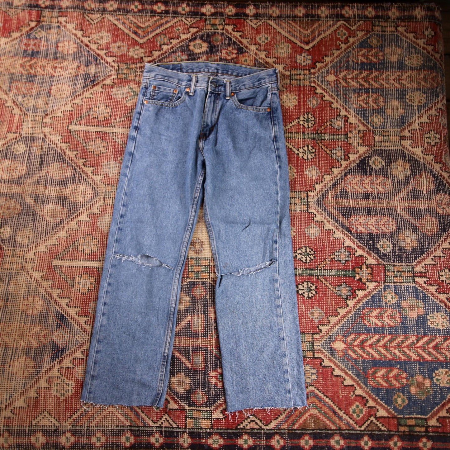 Levi's 505 W30 L26 Straight Leg Regular Fit Classic Ripped Style Blue Denim Jean