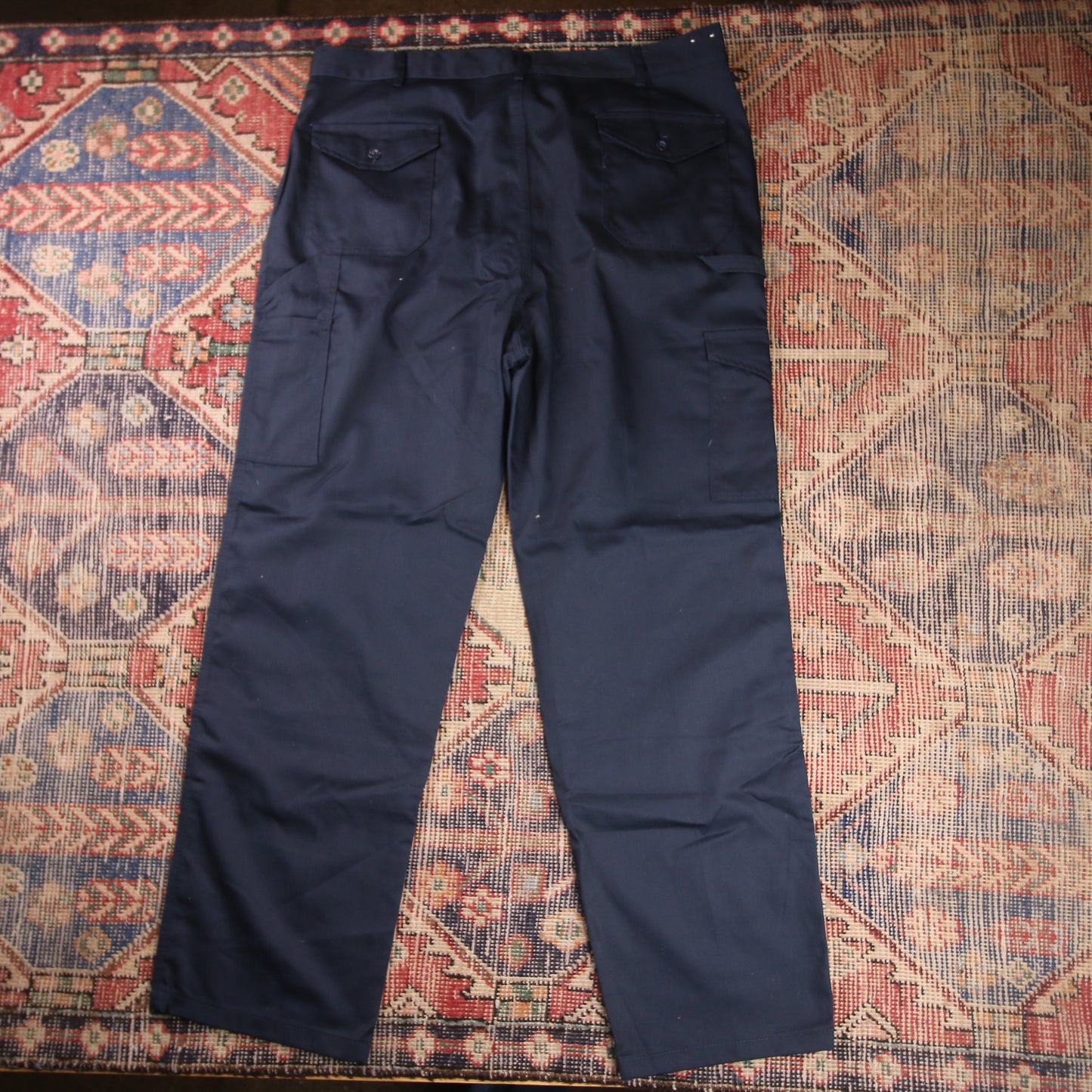 Dickies Double Knee W40 L31 Cargo Navy Cotton Blend Trousers