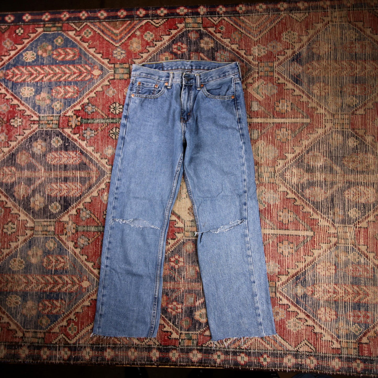 Levi's 505 W30 L26 Straight Leg Regular Fit Classic Ripped Style Blue Denim Jean