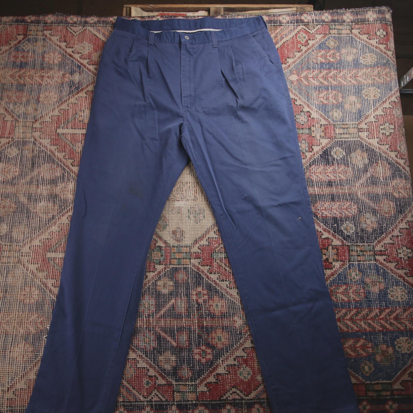 Wrangler W36 L33 Straight Leg Blue Cotton Blend Trousers