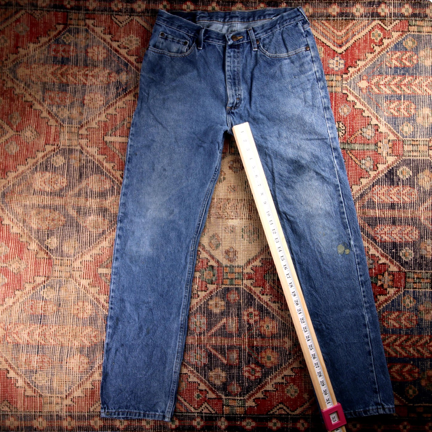 Wrangler Orange Tab W36 L33 Straight Leg Classic Ripped Style Blue Denim Jeans