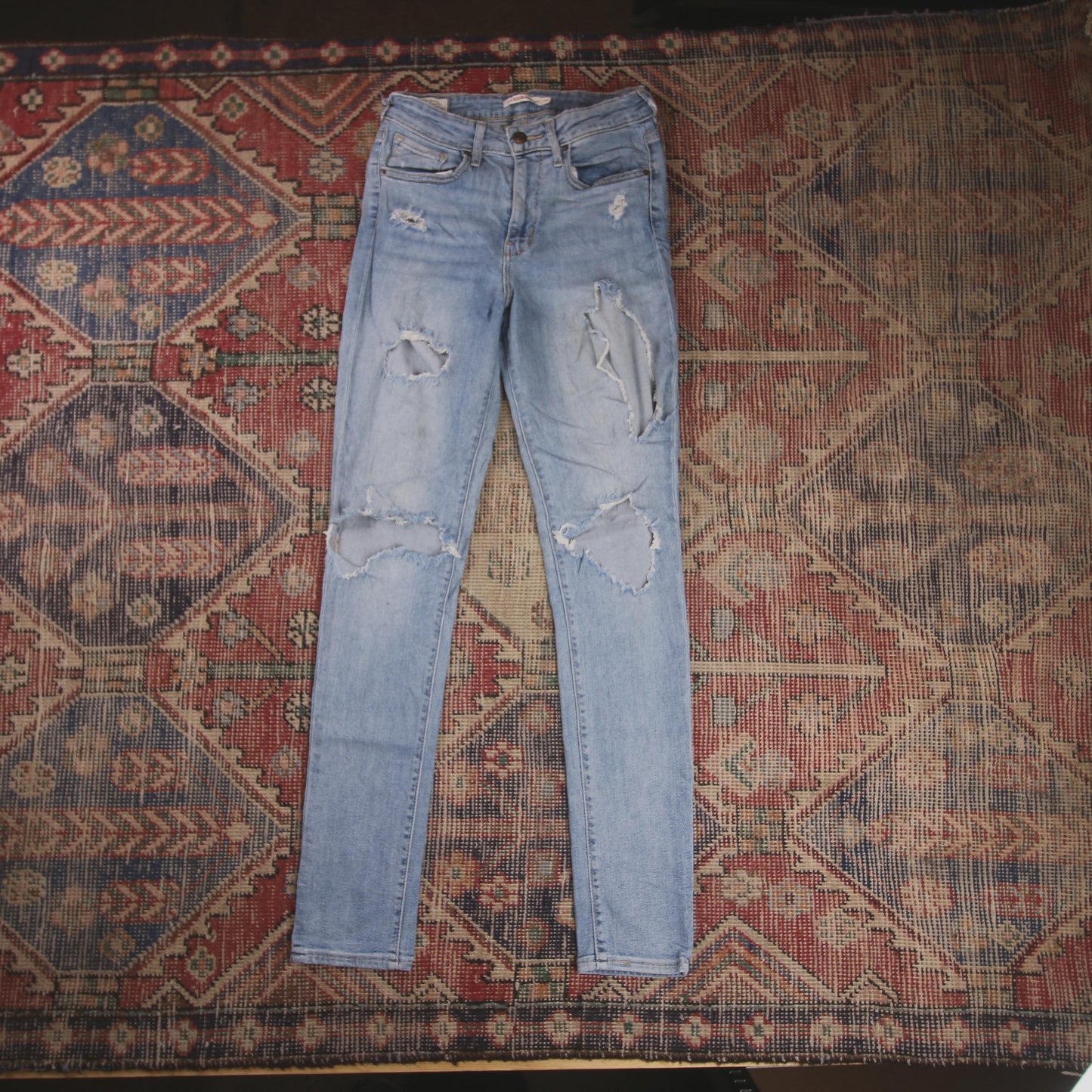 Levi's 721 W26 L30 Skinny Classic Ripped Style Blue Denim Jeans