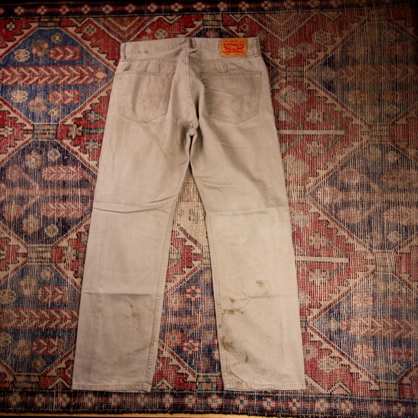 Levi's 505 W34 L29 Straight Leg Regular Fit Distressed Style Beige Denim Jeans