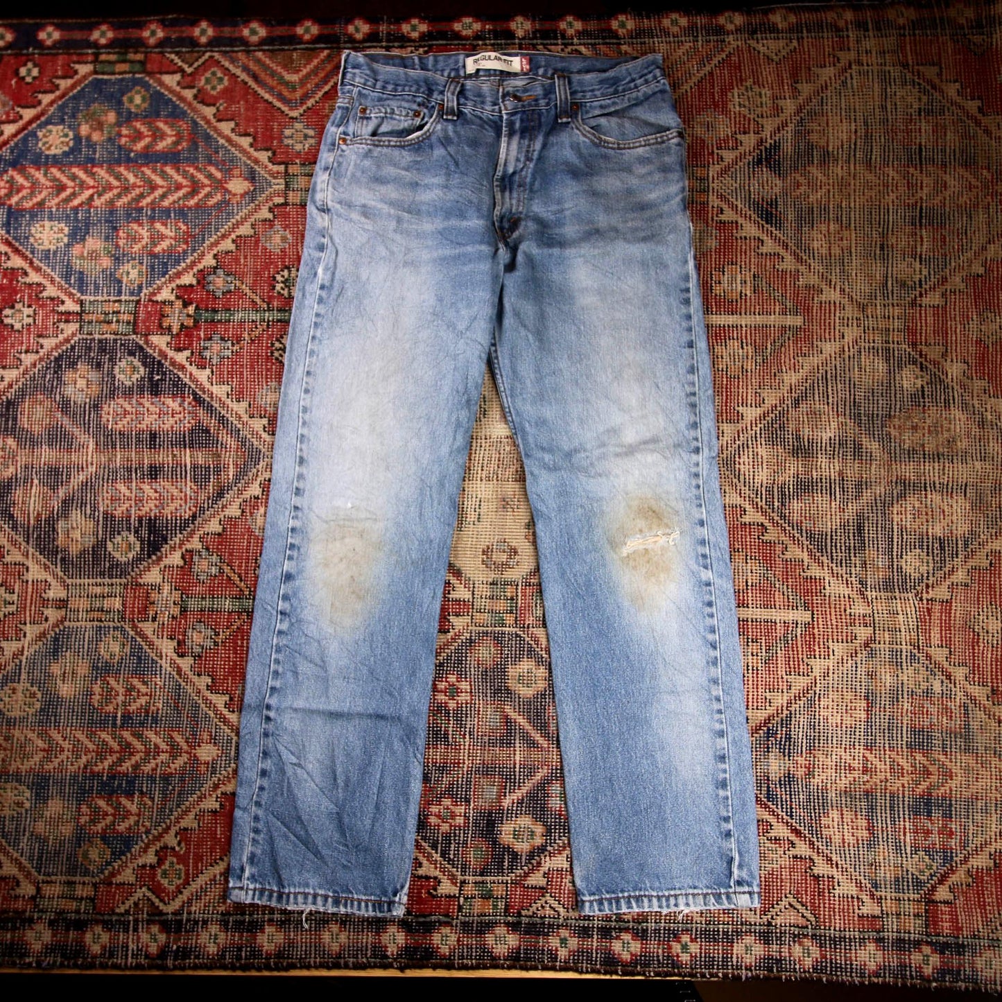 Levi's 505 W34 L31 Straight Leg Regular Fit Classic Ripped Style Blue Denim Jean