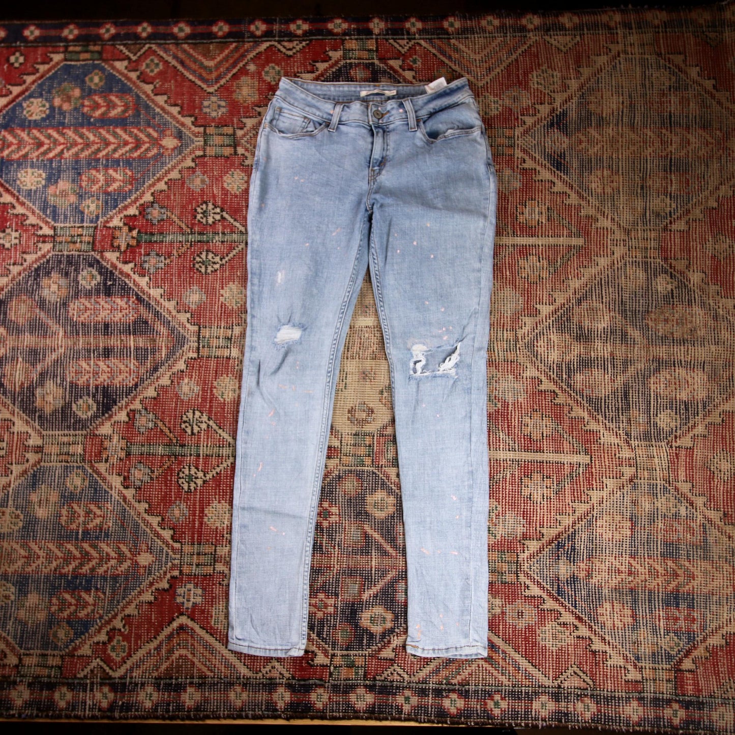 Levi's 535 W2 L29 Skinny Classic Ripped Style Blue Denim Jeans