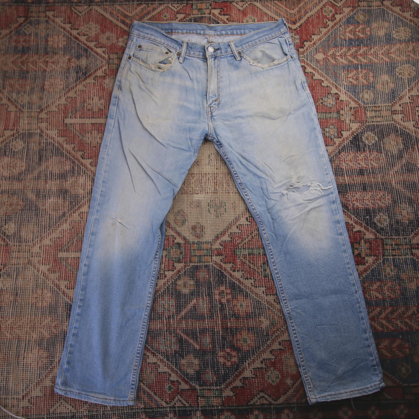 Levi's 504 W36 L29 Straight Leg Regular Fit Classic Ripped Style Blue Denim Jean