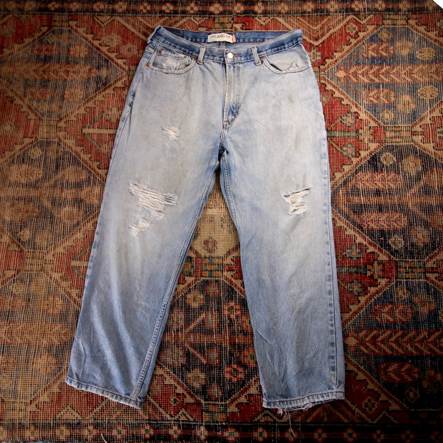 Levi's 550 W34 L26 Tapered Leg Relaxed Fit Distressed Style Blue Denim Jeans