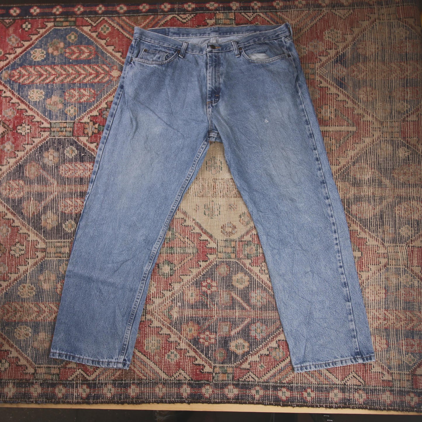 Wrangler W38 L29 Straight Leg Relaxed Fit Blue Denim Jeans