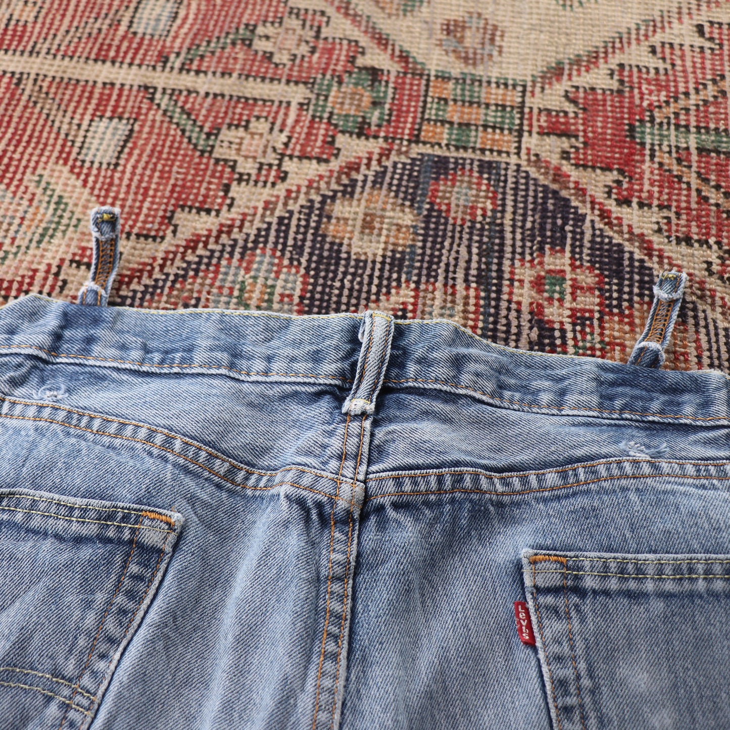Levi's 505 Orange Tab W42 L30 Straight Leg Regular Fit Classic Ripped Style Blue