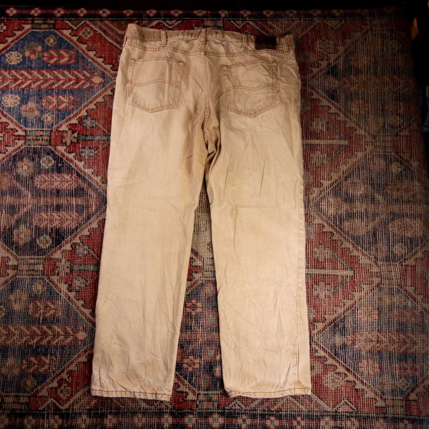 Lee W40 L28 Straight Leg Relaxed Fit Classic Ripped Style Beige Denim Jeans