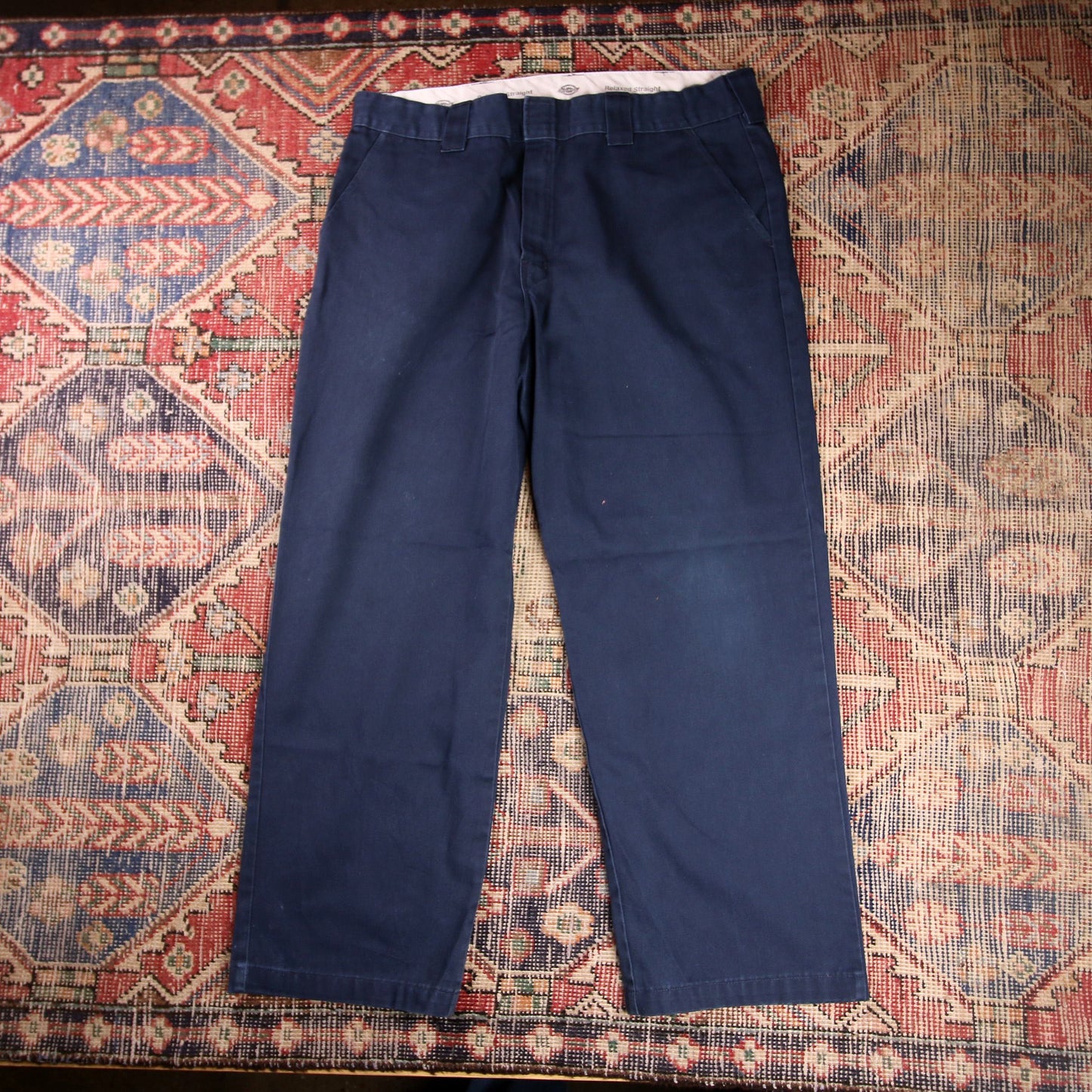Dickies W38 L30 Straight Leg Relaxed Fit Blue Cotton Blend Trousers